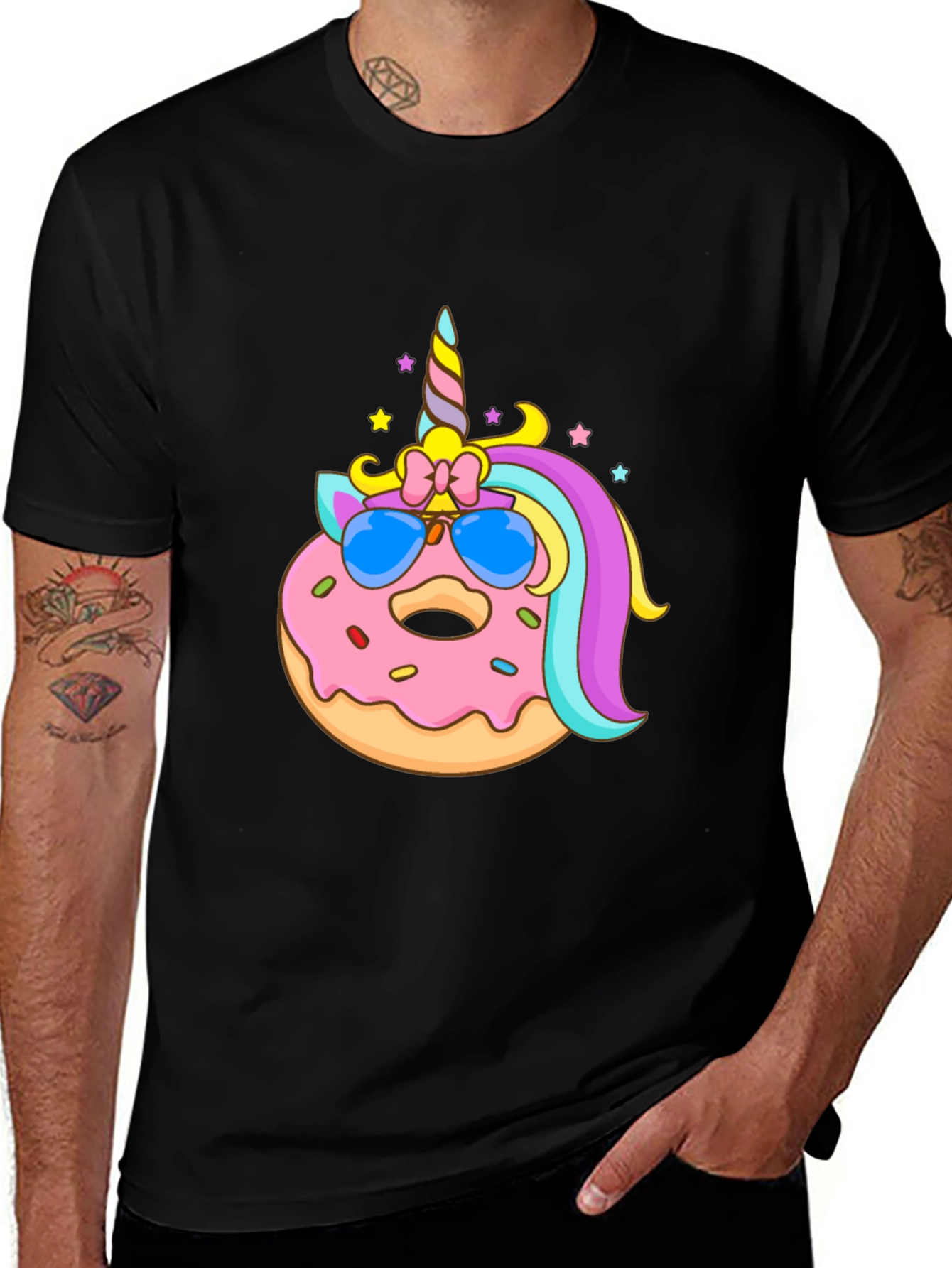 Variant 24 of Unicorn Donut Graphic Tee - Black Cotton Blend