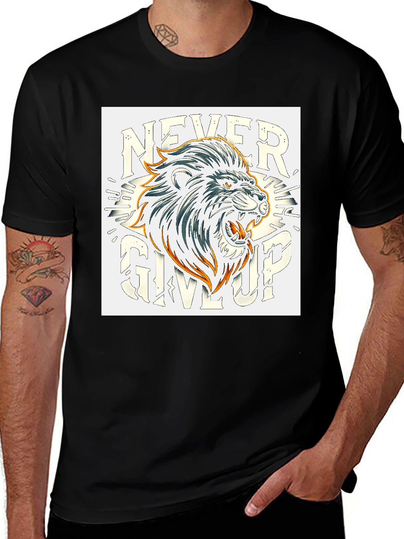 Variant 22 of Never Give Up Lion Graphic Tee - Premium Soft Cotton