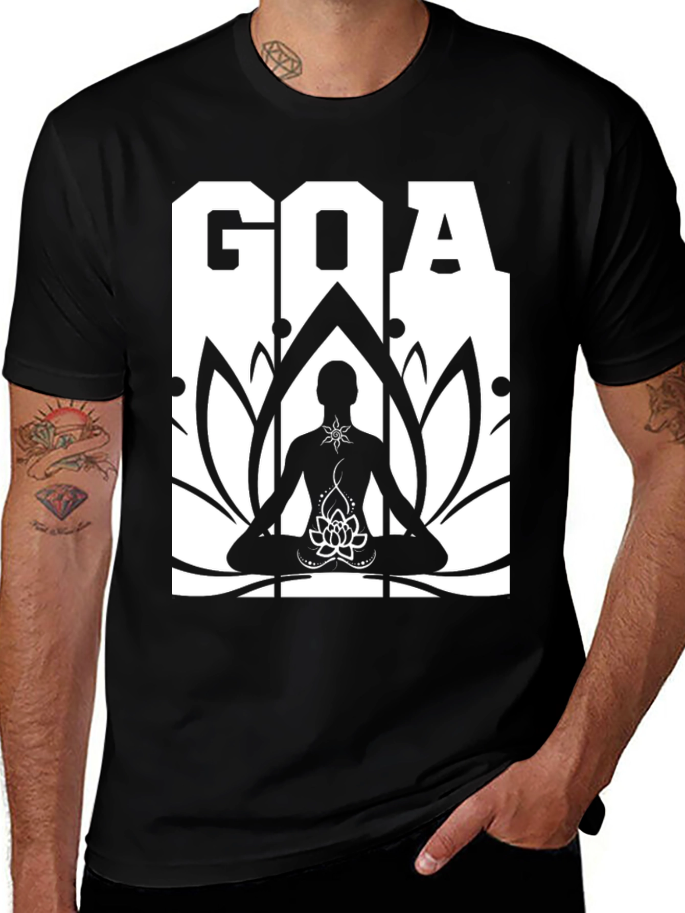 Variant 8 of Goa Yoga Lotus T-Shirt - Black Cotton Graphic Tee