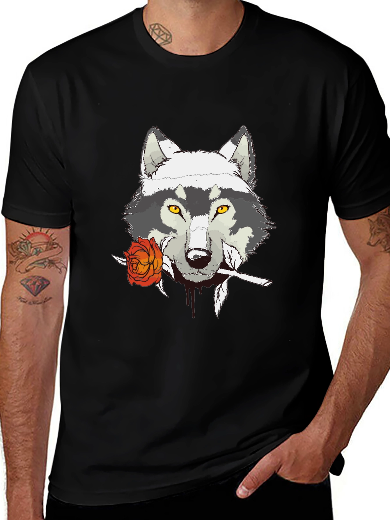 Variant 4 of Wolf and Rose Graphic Black T-Shirt