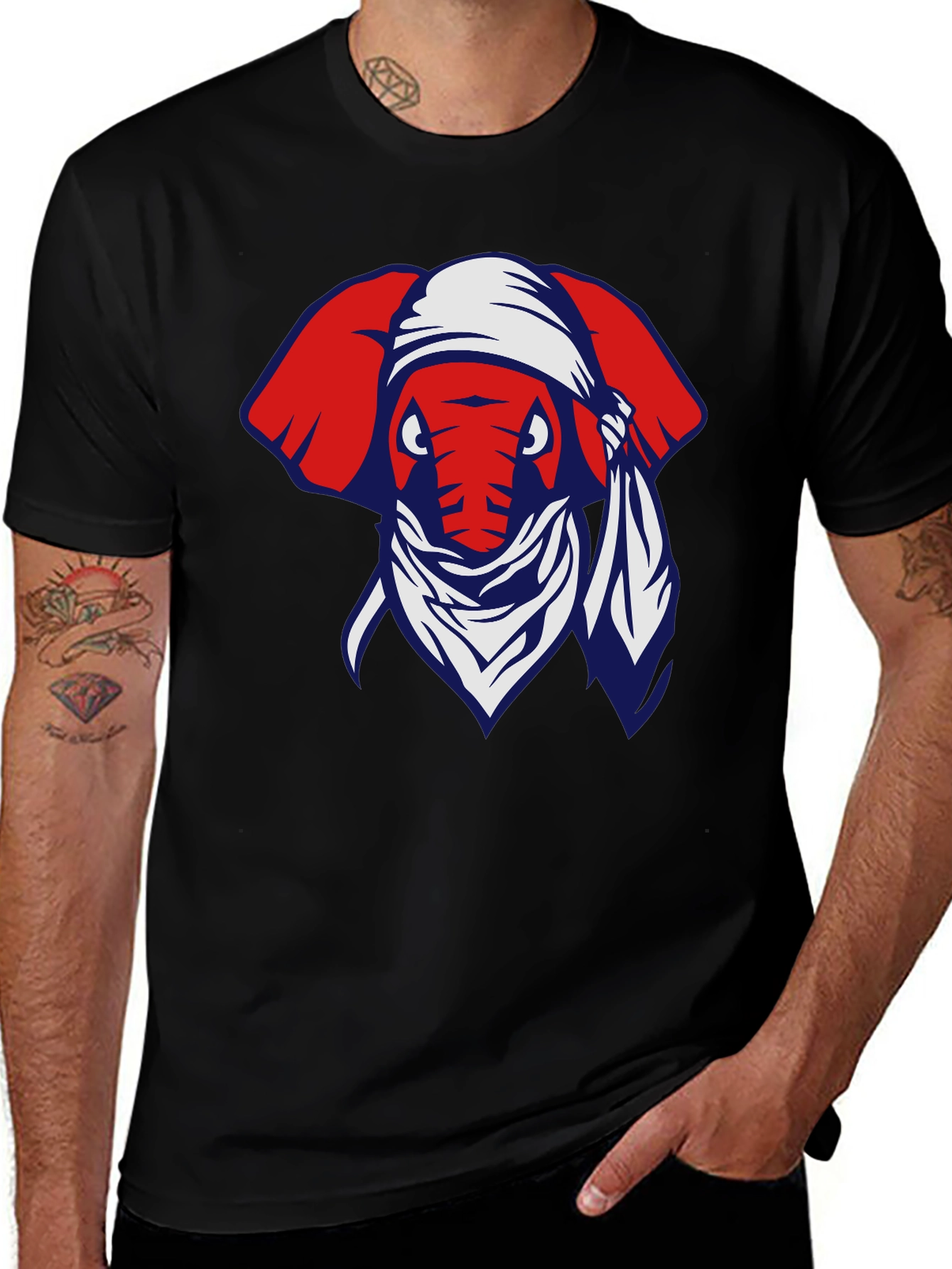 Variant 5 of Bandana Elephant Graphic Tee - Cool Casual Style