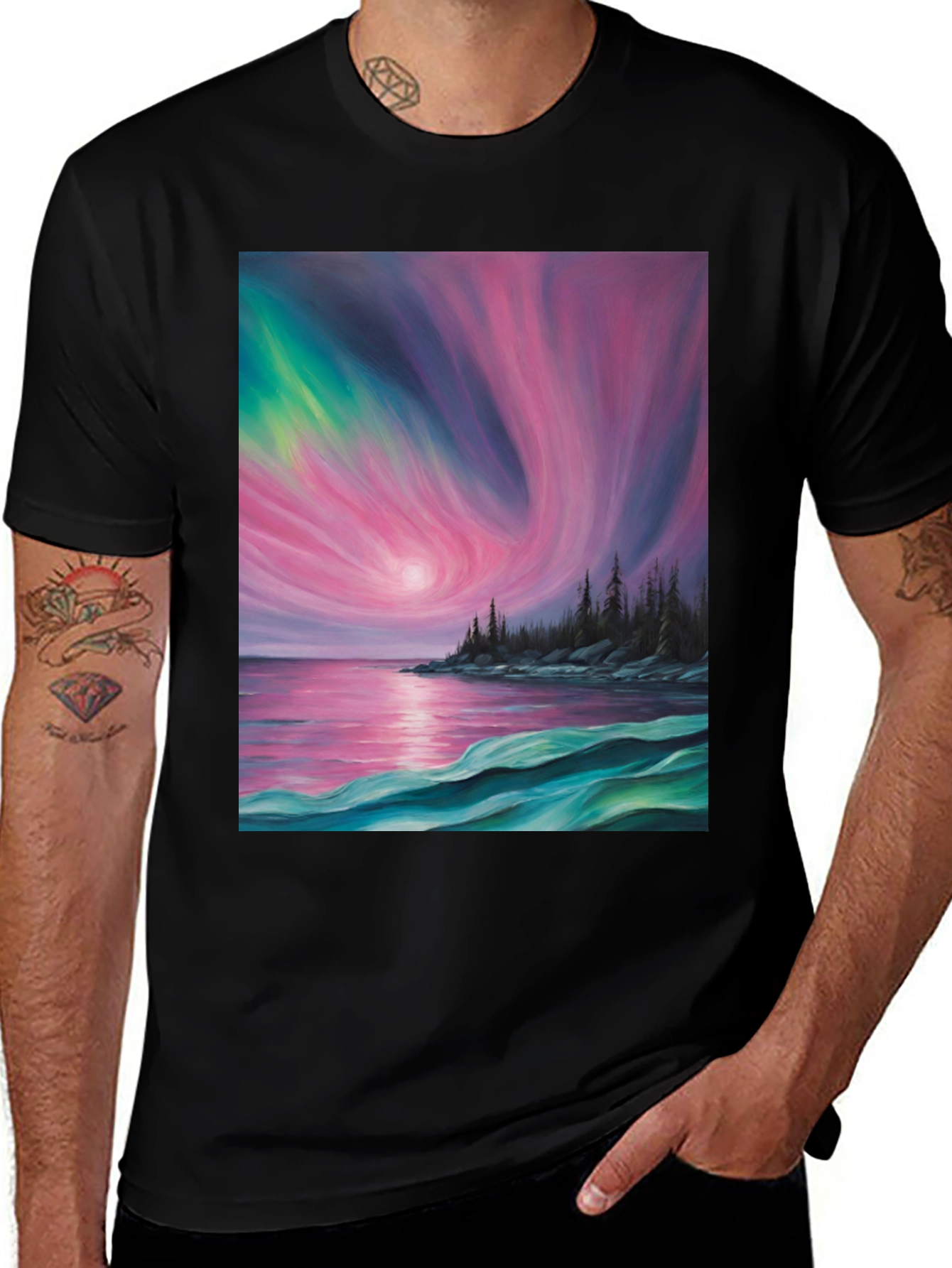 Variant 9 of Aurora Borealis Graphic Tee - Northern Lights Shirt
