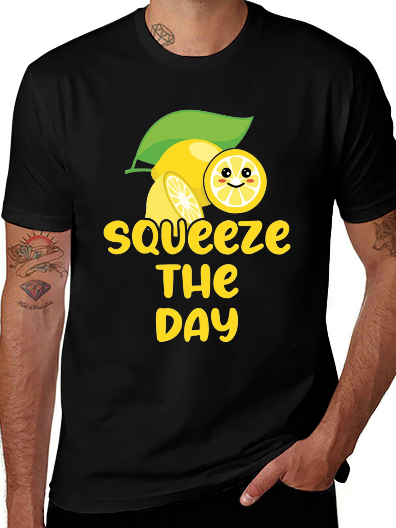 Variant 16 of Squeeze the Day Graphic Tee - Black Cotton
