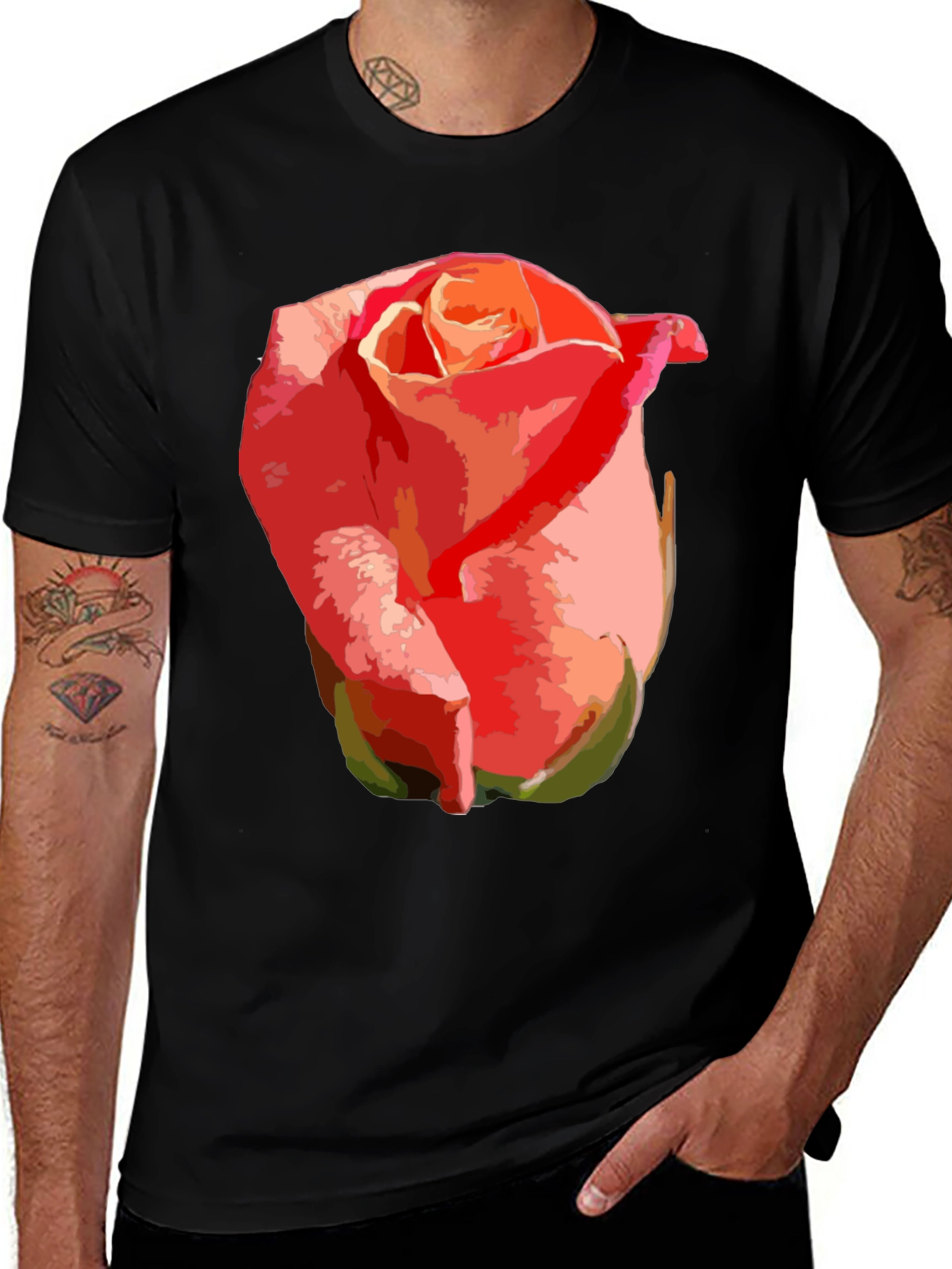 Variant 4 of Rose Graphic Tee - Stylish Men's Black T-Shirt