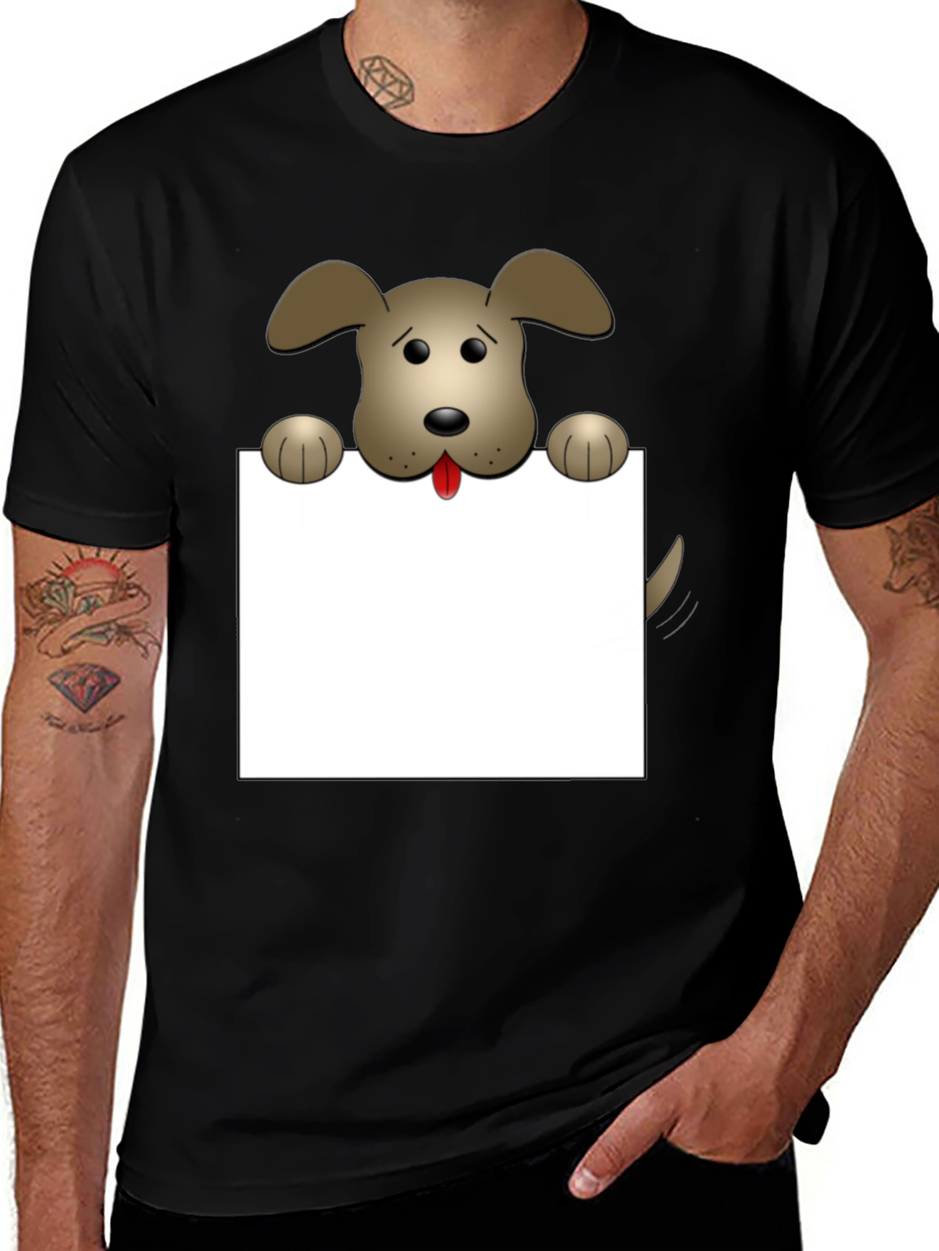 Variant 4 of Cartoon Dog Graphic T-Shirt - Black