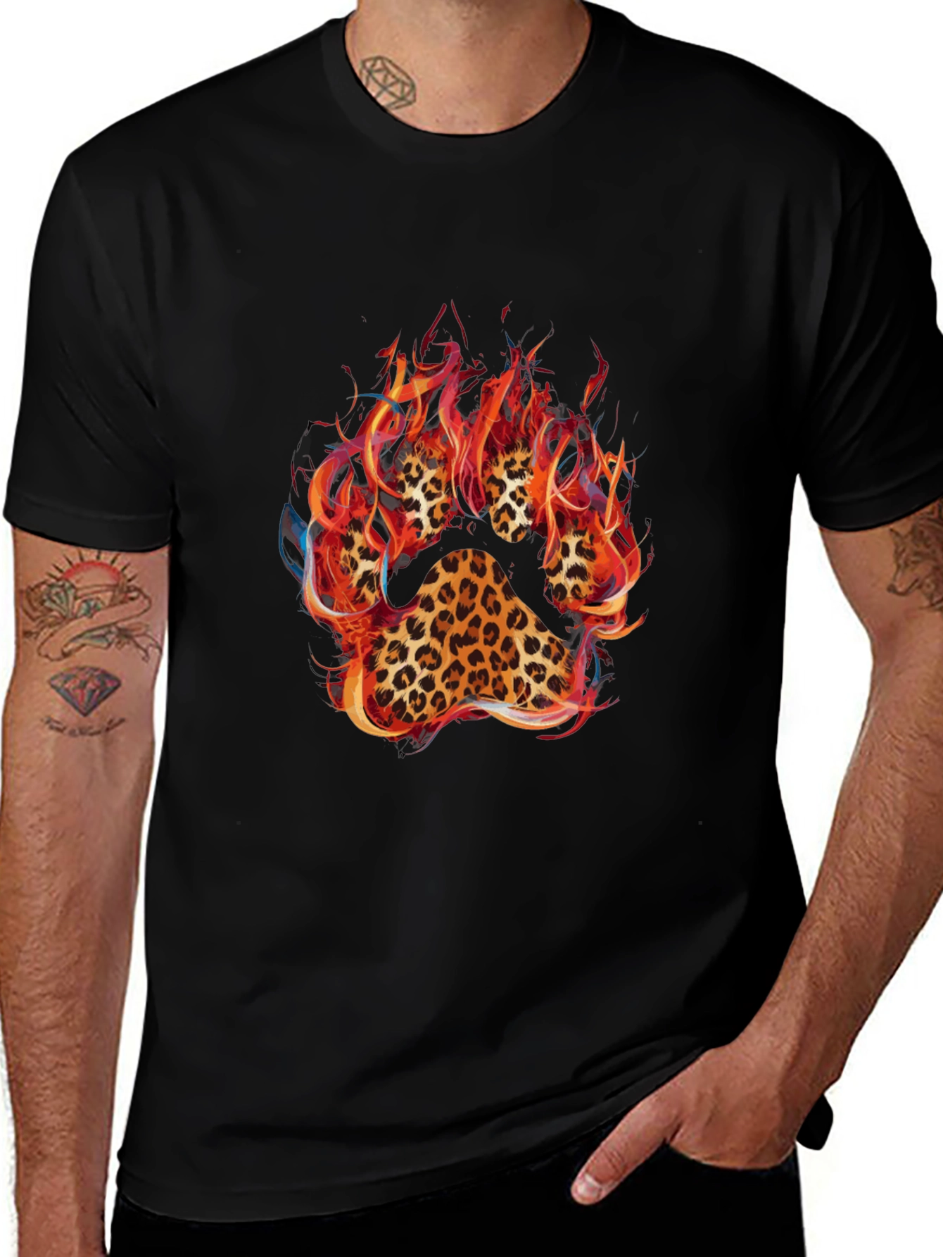 Variant 13 of Fiery Leopard Paw Print Graphic Tee - Men's