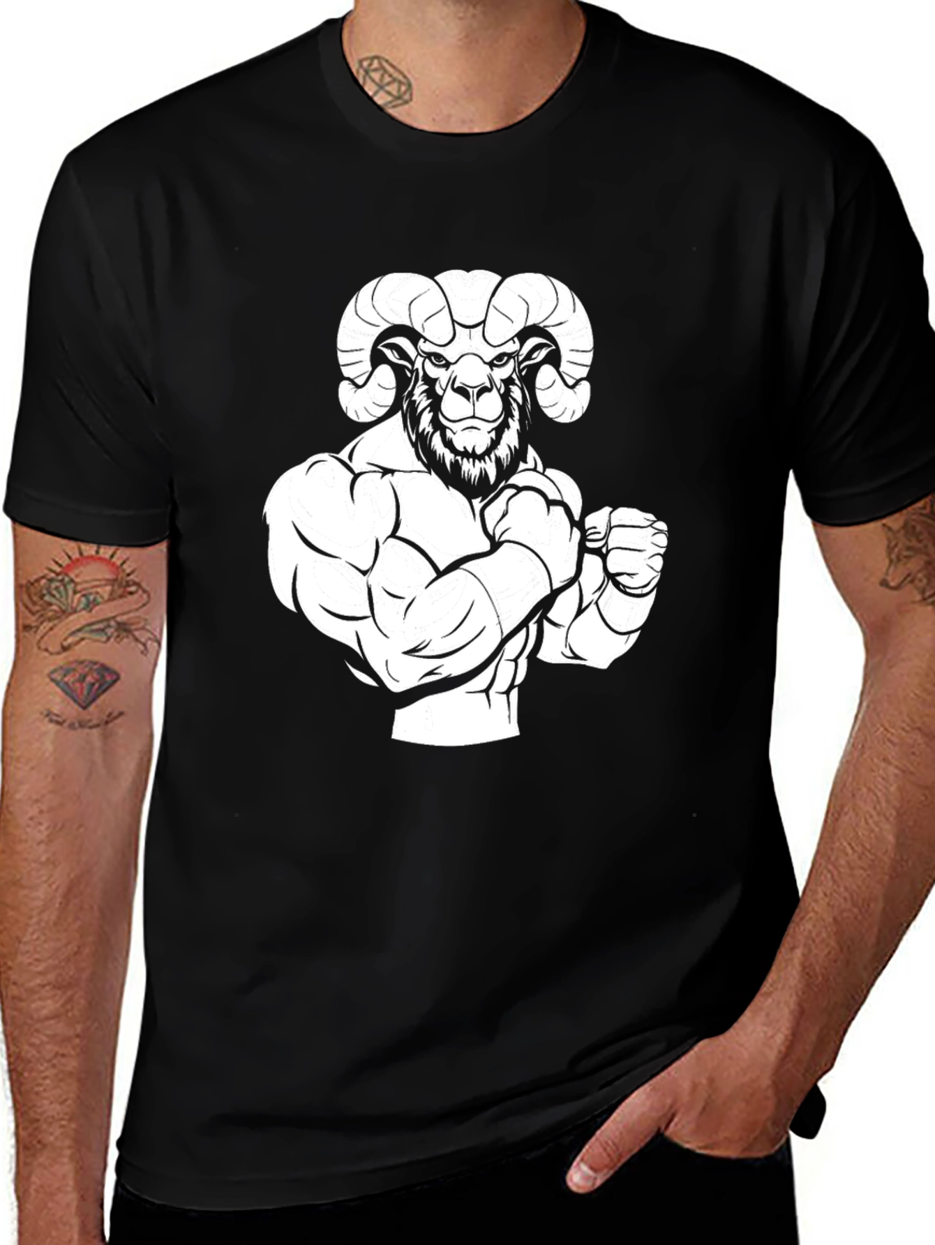 Variant 8 of Ram Muscle Graphic T-Shirt - Black Cotton Tee