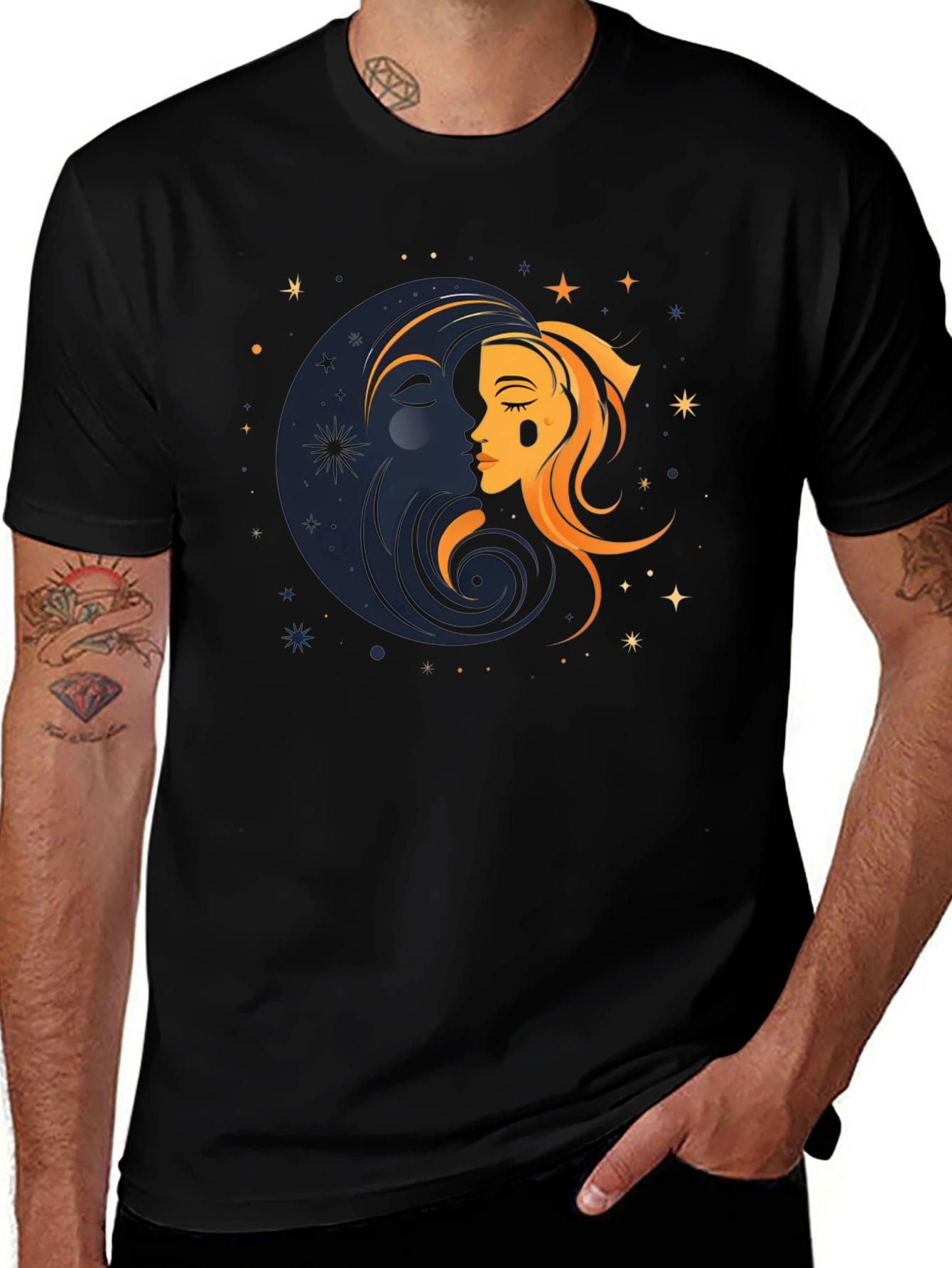 Celestial Sun and Moon Graphic T-Shirt