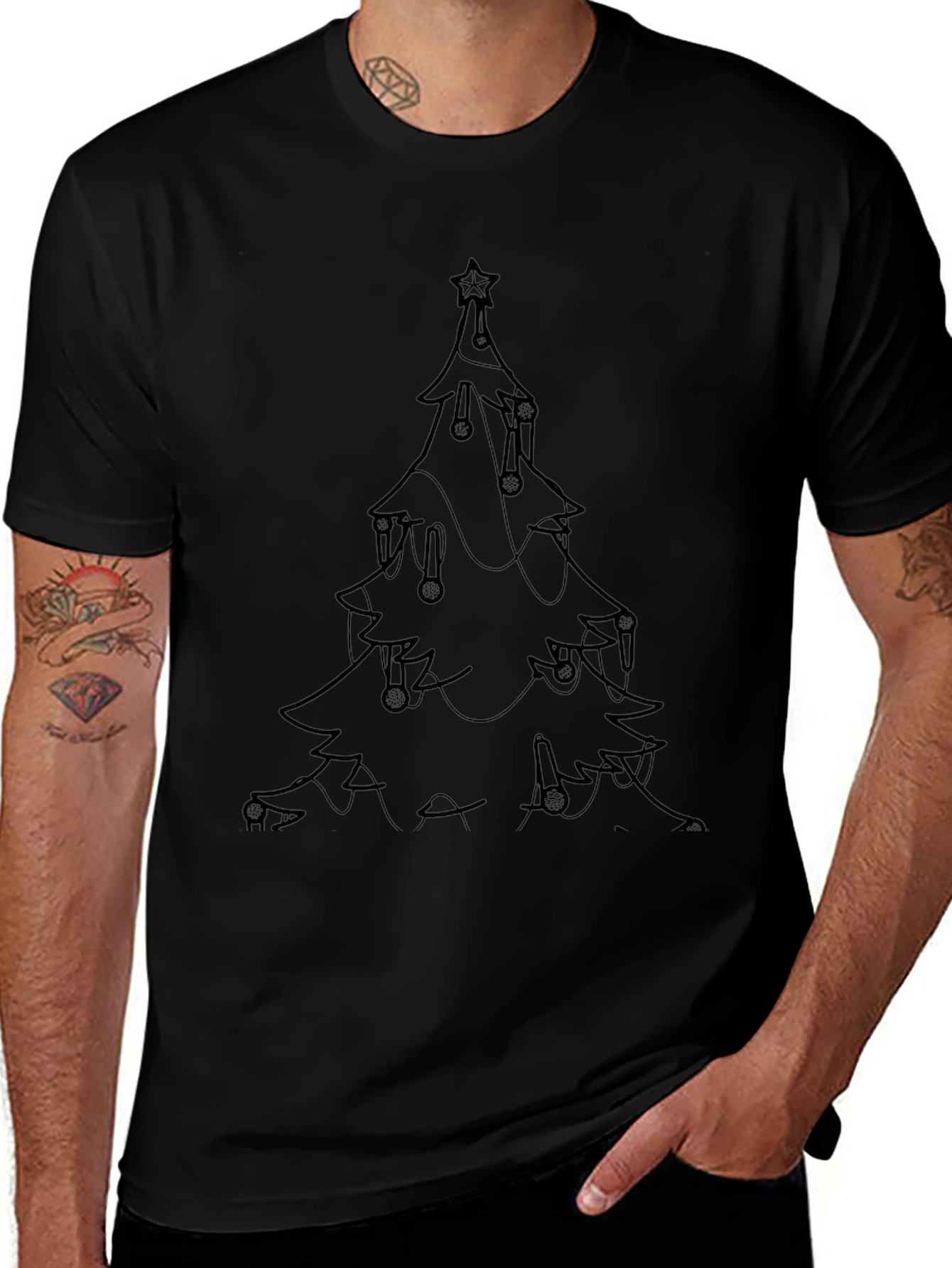 Christmas Tree Graphic Tee - Black Holiday Shirt