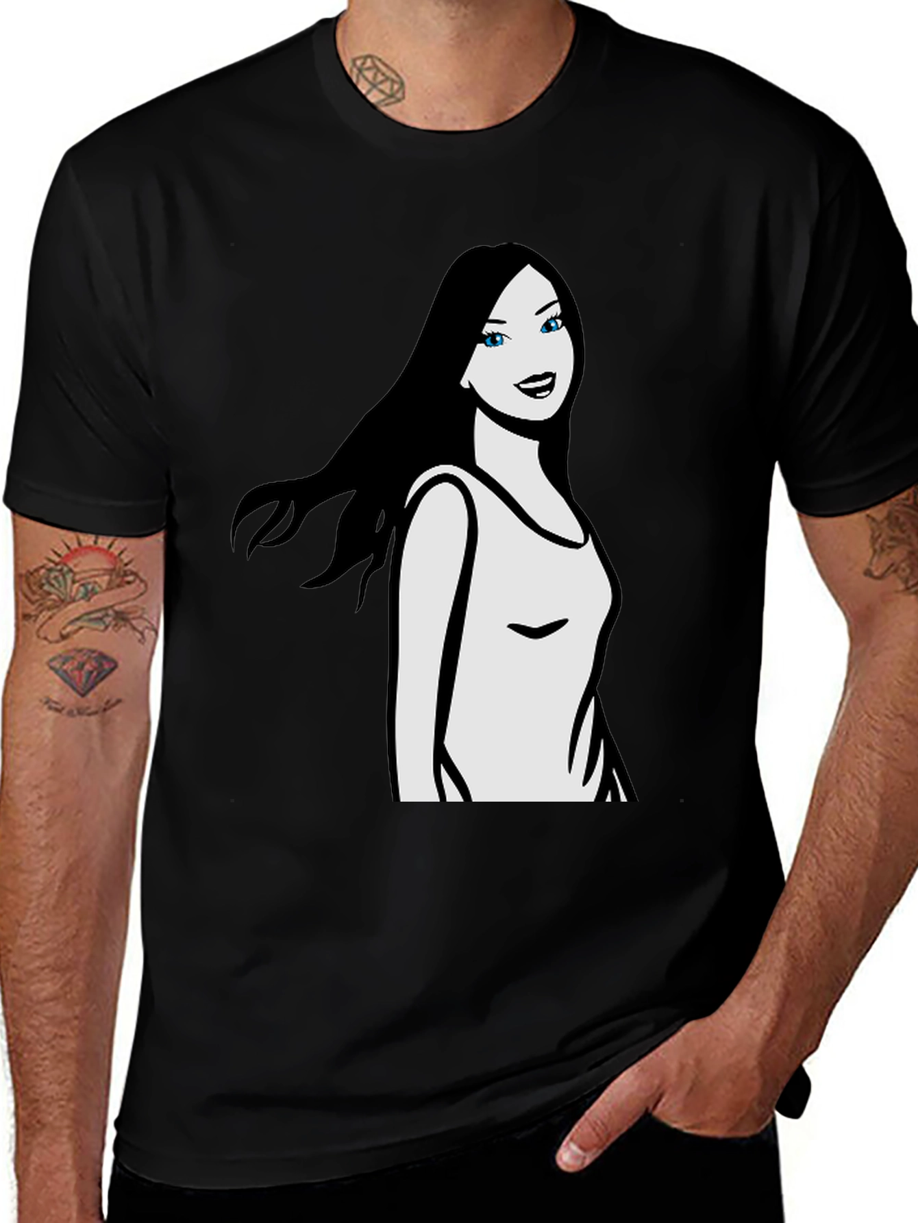 Variant 29 of Graphic T-Shirt - Cartoon Woman Black Tee