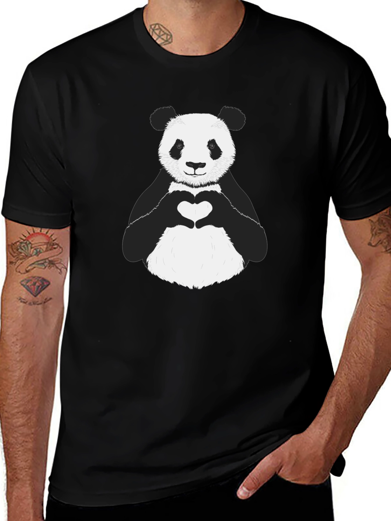 Variant 9 of Panda Heart Graphic Tee - Black Unisex Shirt
