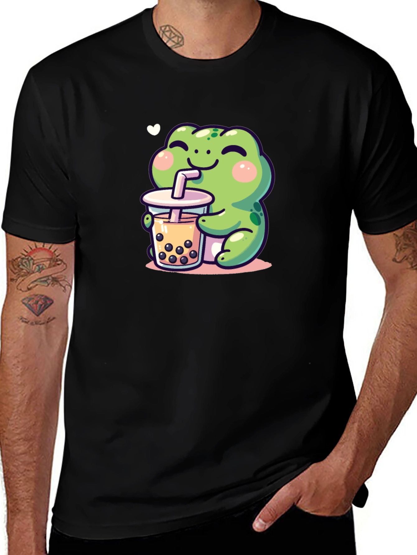Variant 14 of Cute Frog Boba Tea Black T-Shirt