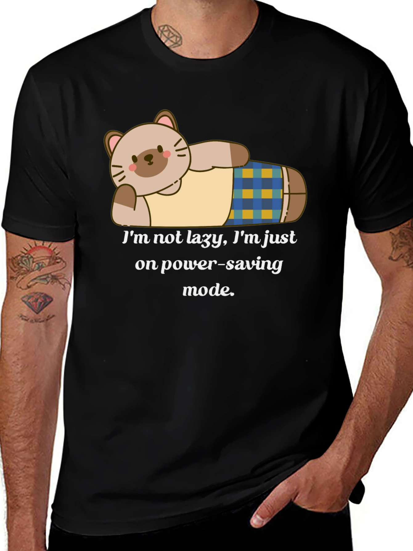 Variant 28 of Lazy Cat Power Saving Mode Black T-Shirt