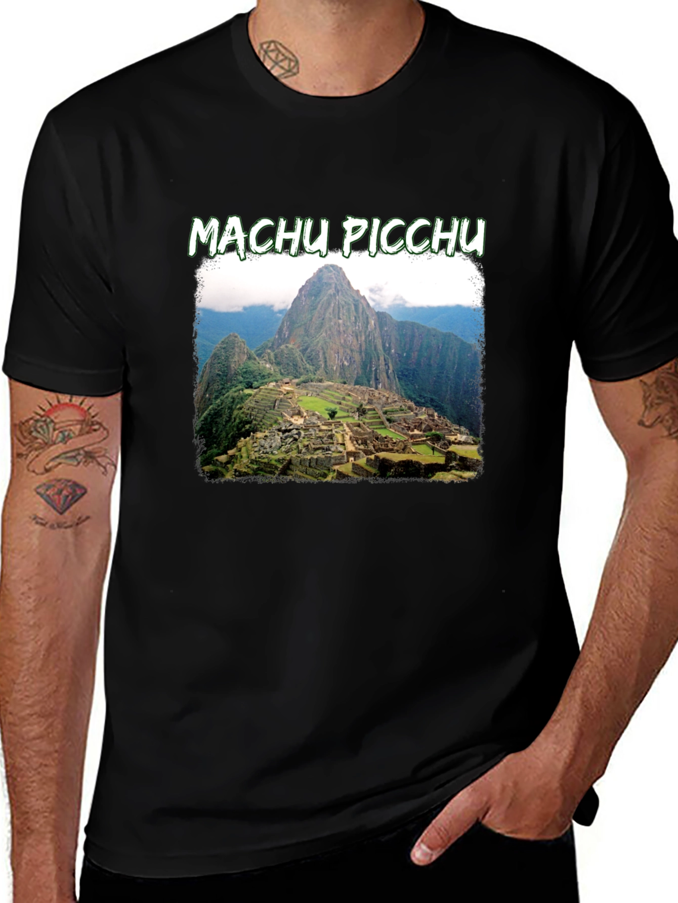 Variant 2 of Machu Picchu Graphic Tee | Black Crew Neck T-Shirt