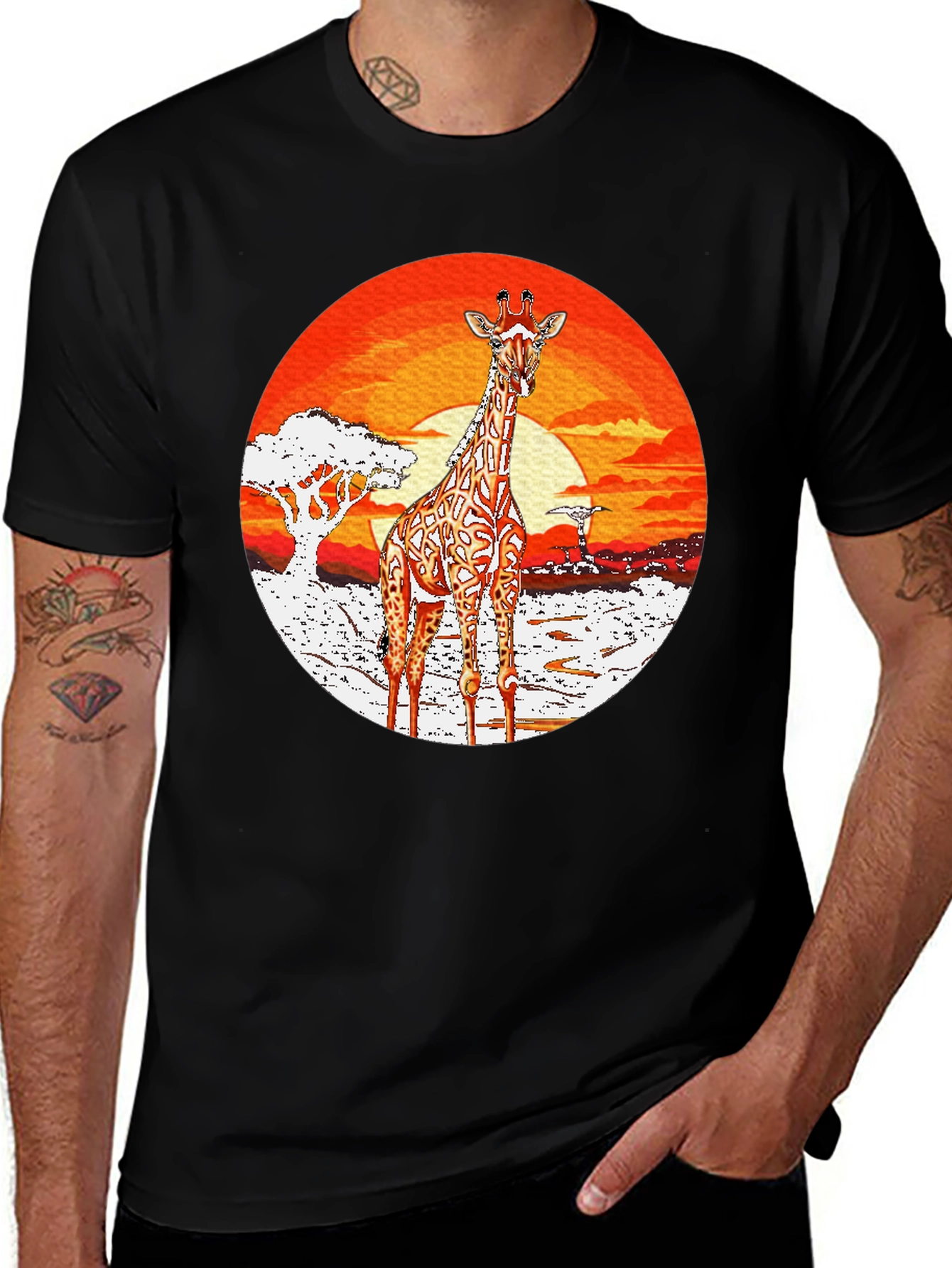 Variant 27 of Giraffe Sunset T-Shirt - African Safari Tee