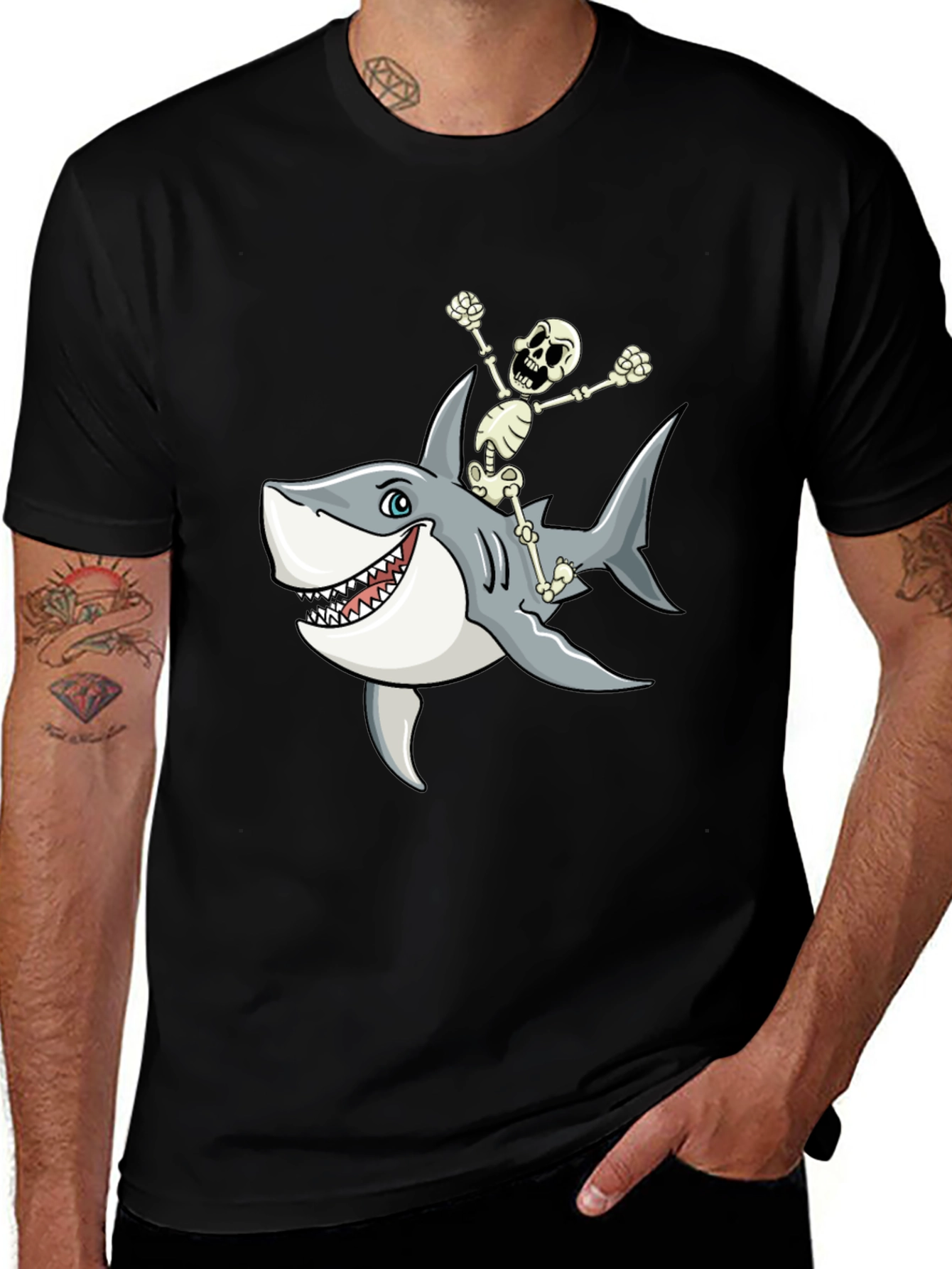 Variant 21 of Shark Riding Skeleton T-Shirt