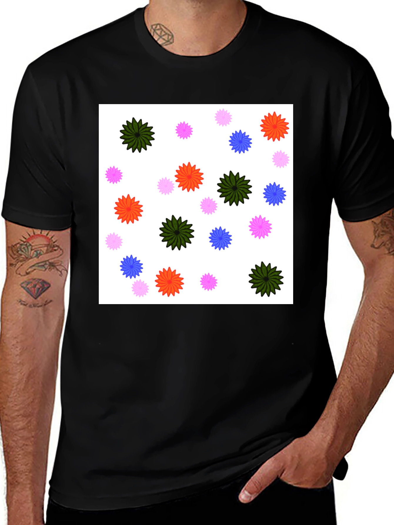 Variant 28 of Floral Patterned Black T-Shirt