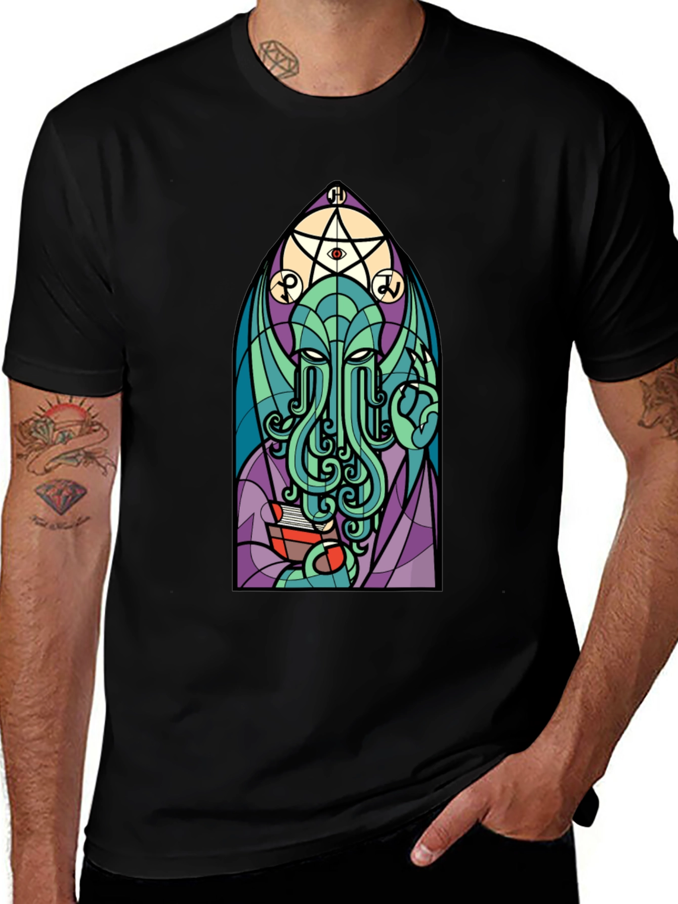 Cthulhu Stained Glass T-Shirt - Dark Fantasy Tee