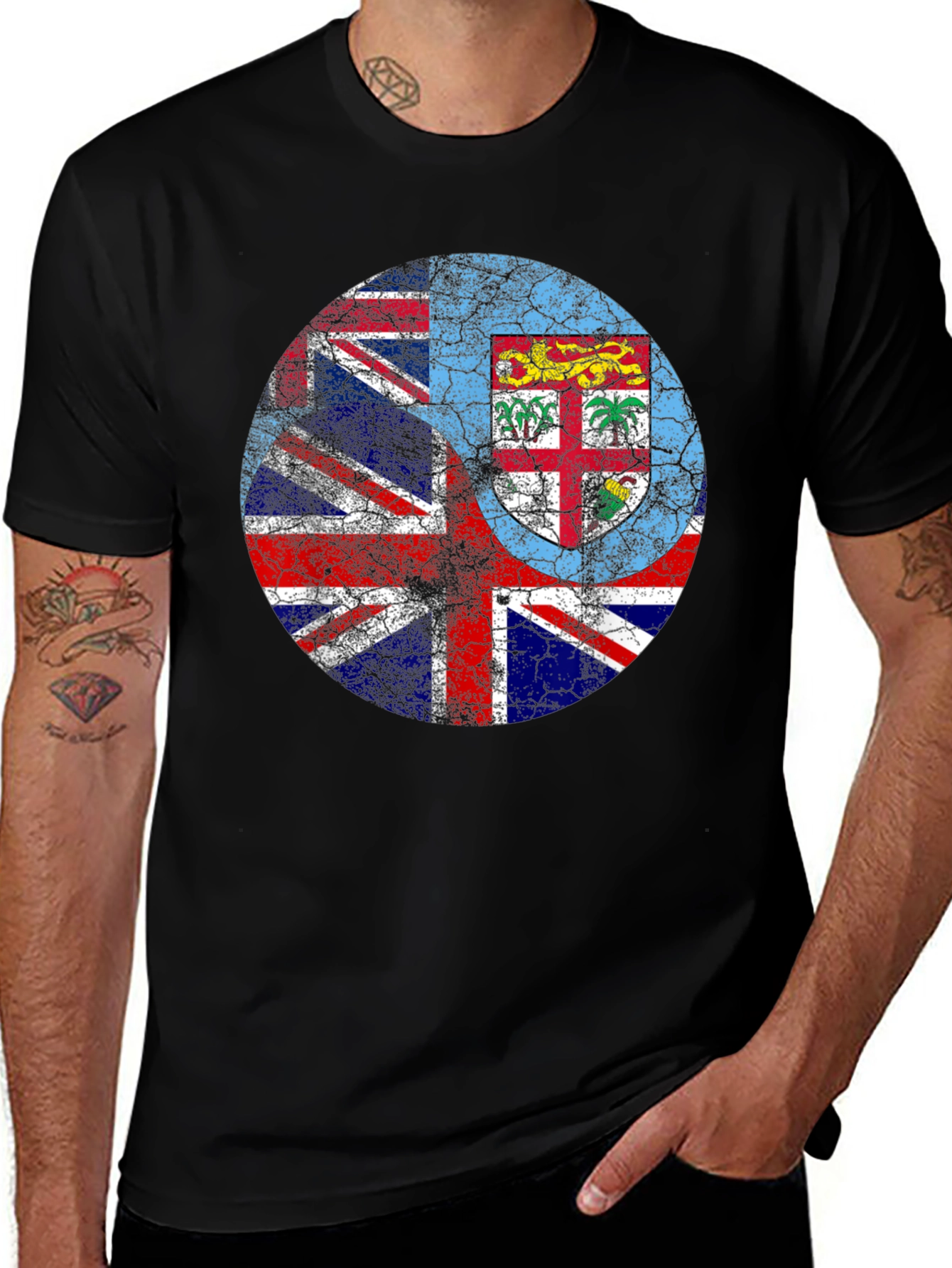 Fiji Flag Grunge Graphic Black T-Shirt