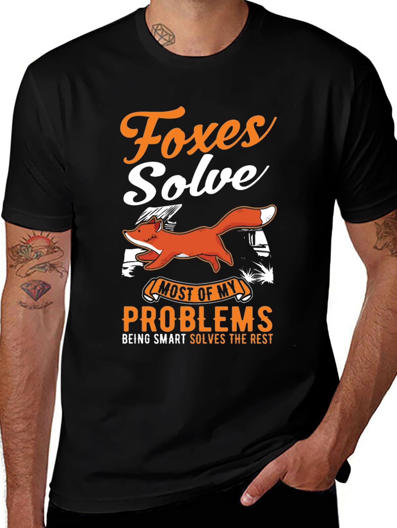 Variant 26 of Foxes Solve Problems Graphic Tee - Mens Casual