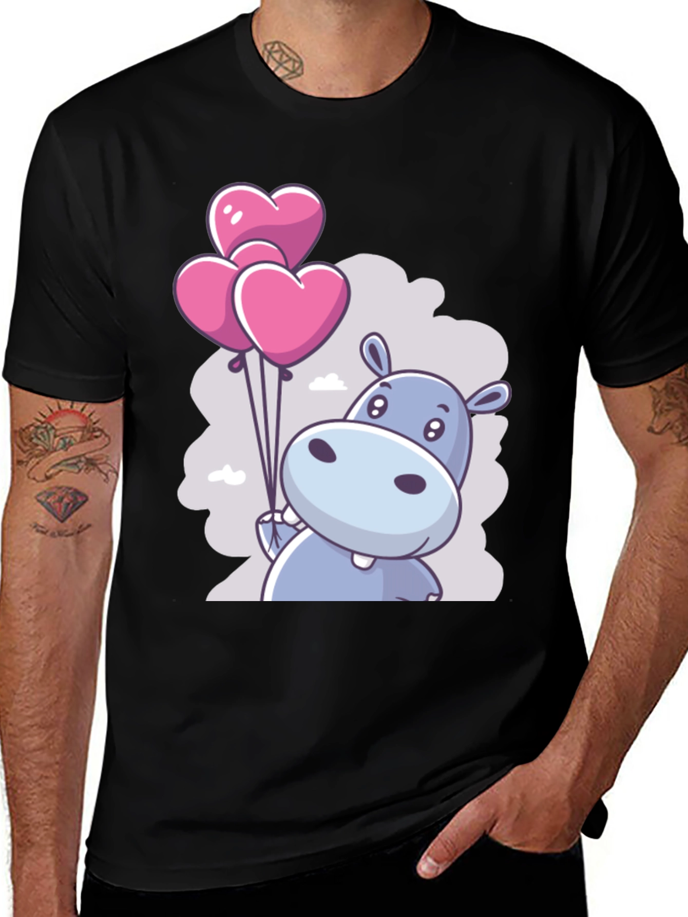 Hippo Heart Balloons Graphic Tee