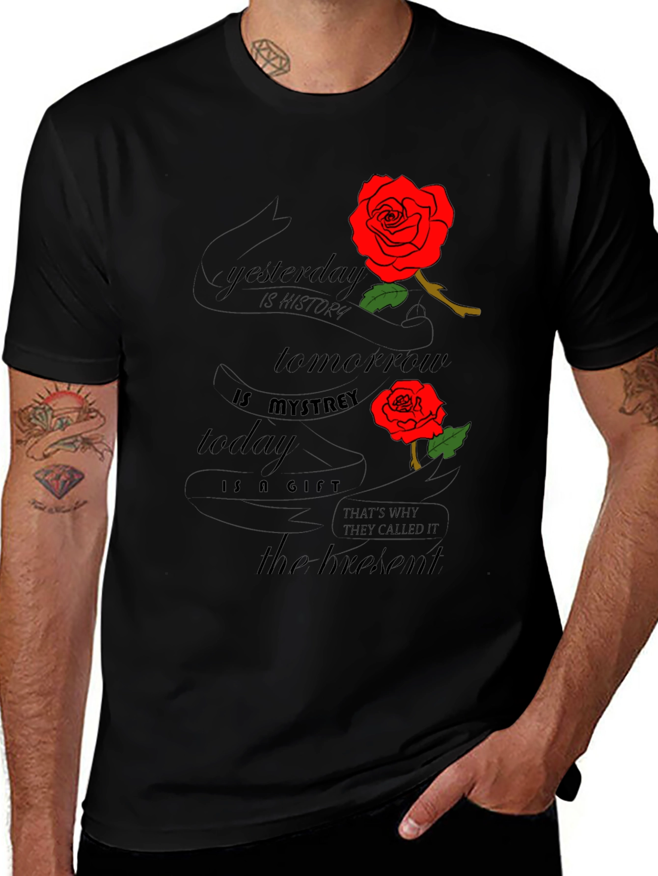 Variant 24 of Motivational Rose Graphic Black T-Shirt