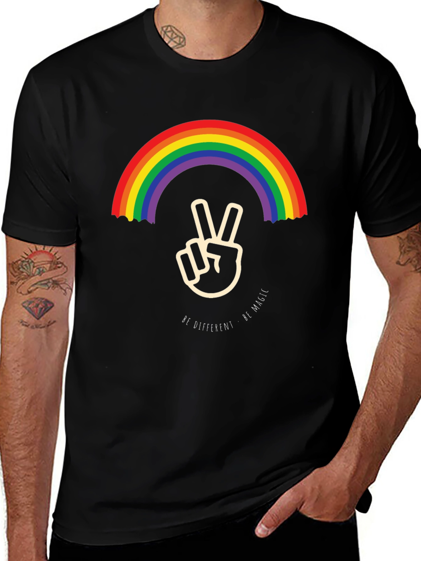 Variant 28 of Rainbow Peace Sign Graphic Tee - Be Different, Be Magic
