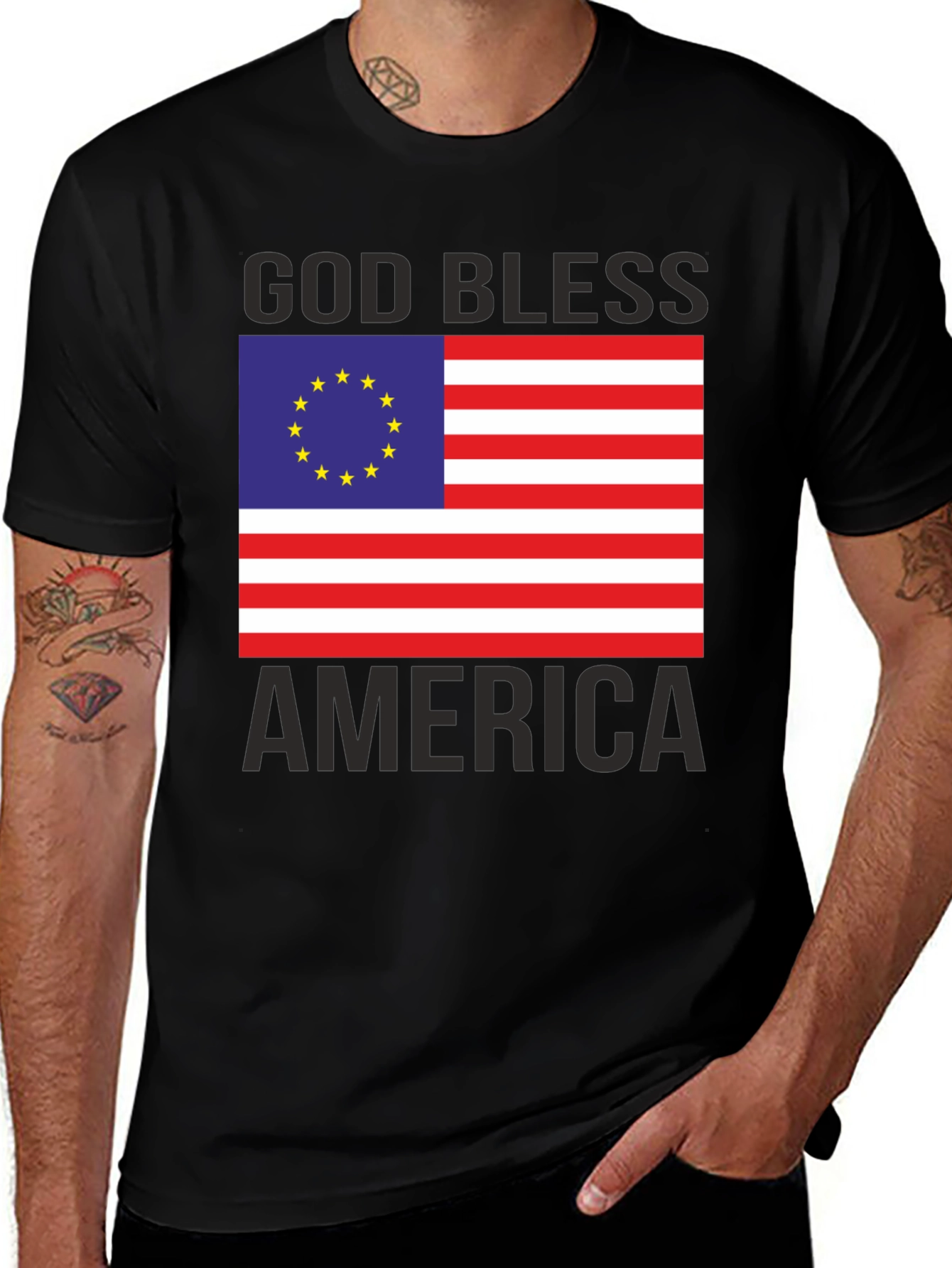 Variant 19 of God Bless America T-Shirt - Patriotic EU/US Flag Design