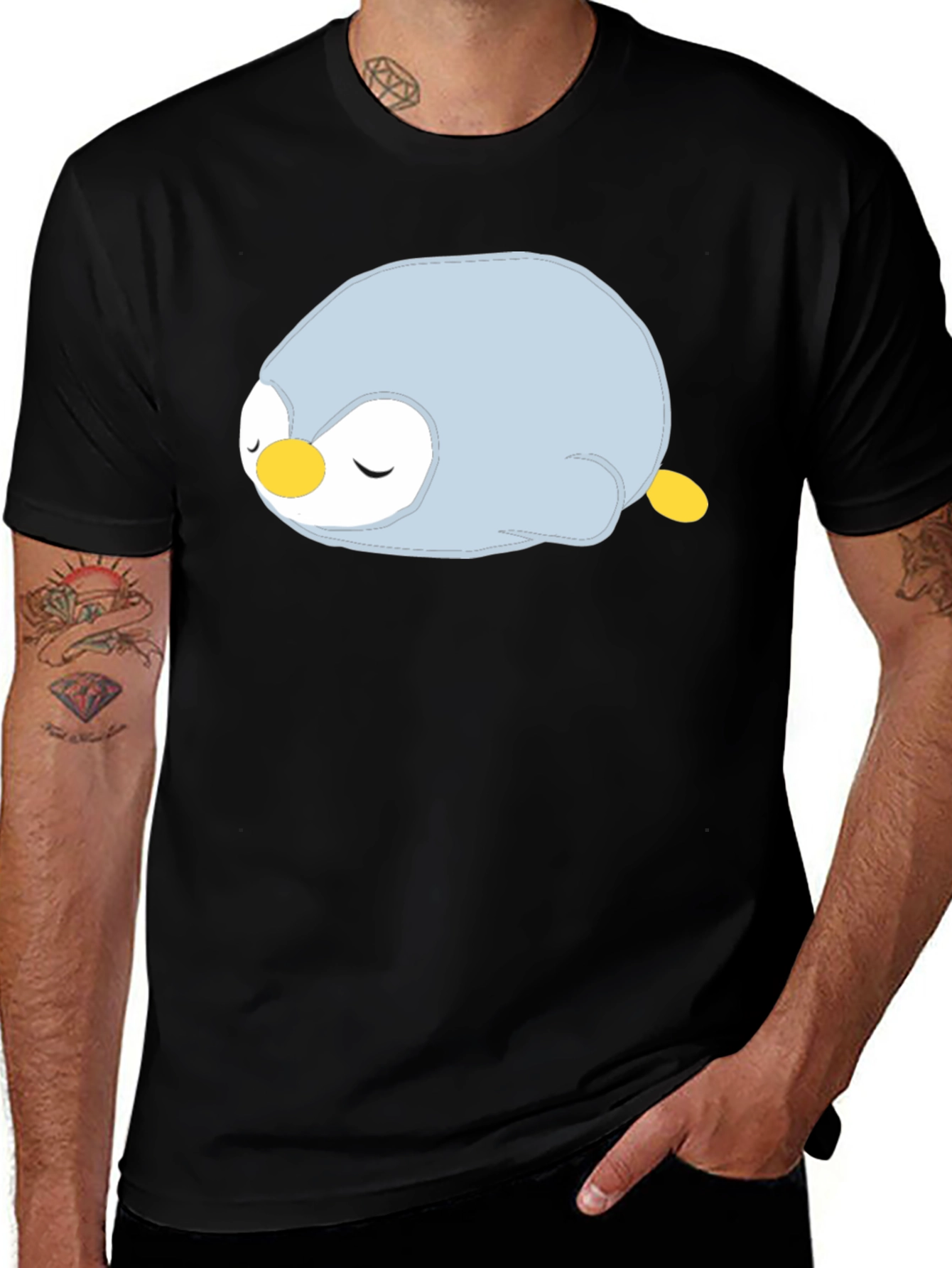 Variant 26 of Cute Sleeping Penguin Graphic Black T-Shirt