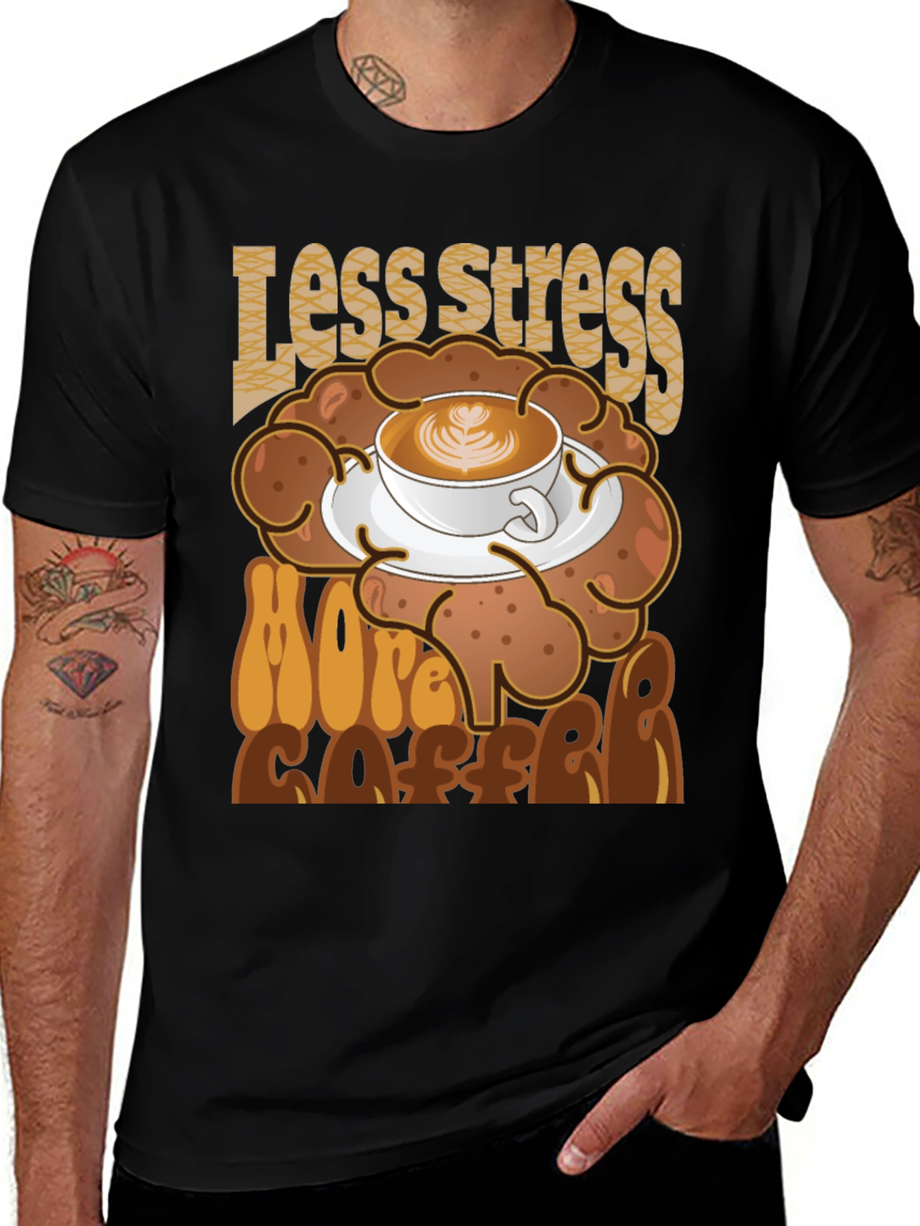 Variant 27 of Less Stress More Coffee Graphic Tee - Black