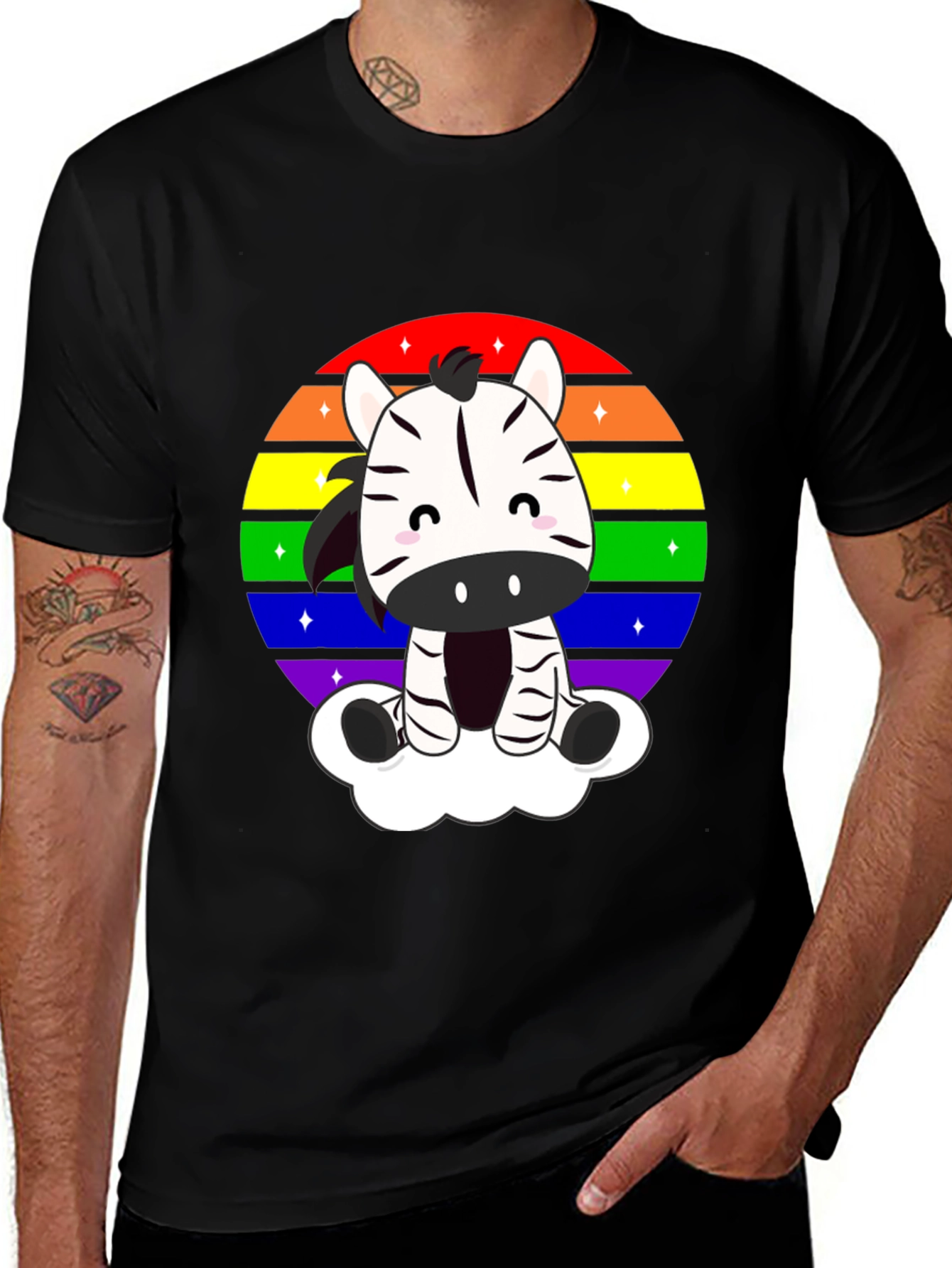 Variant 15 of Zebra Rainbow Cloud Black T-Shirt