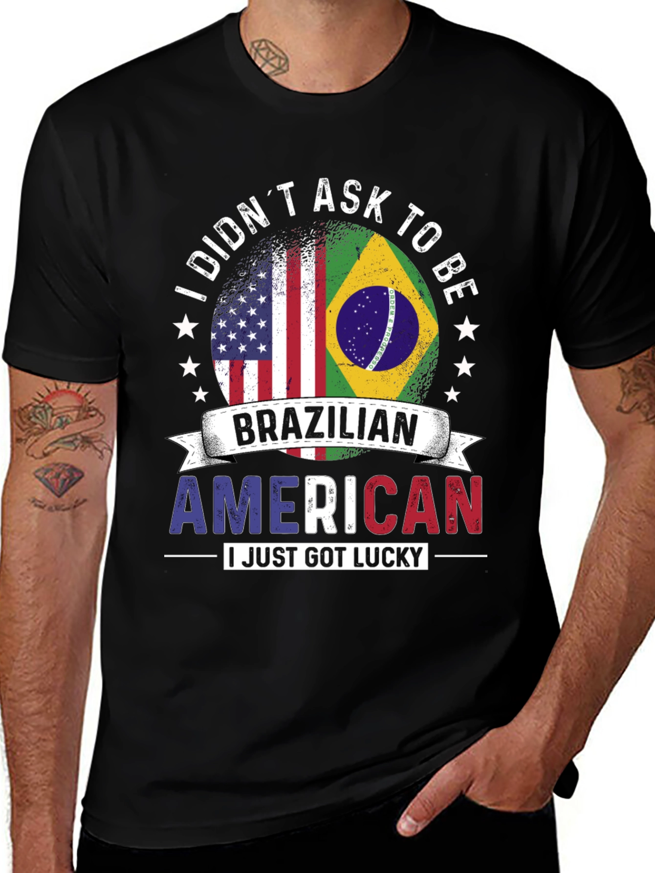 Variant 26 of Brazilian American Flag T-Shirt