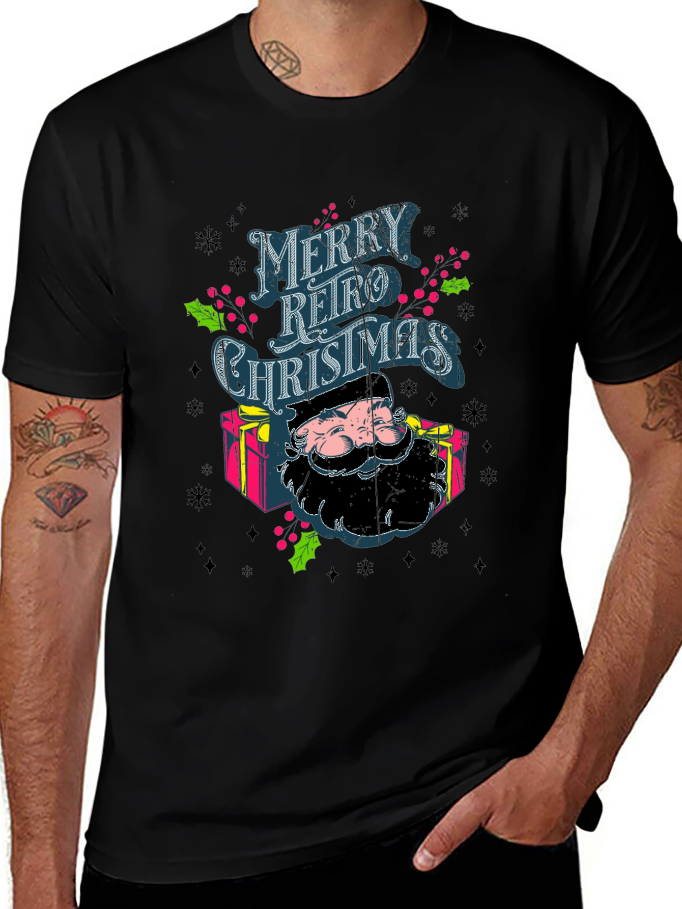 Variant 25 of Merry Retro Christmas Santa Graphic Tee