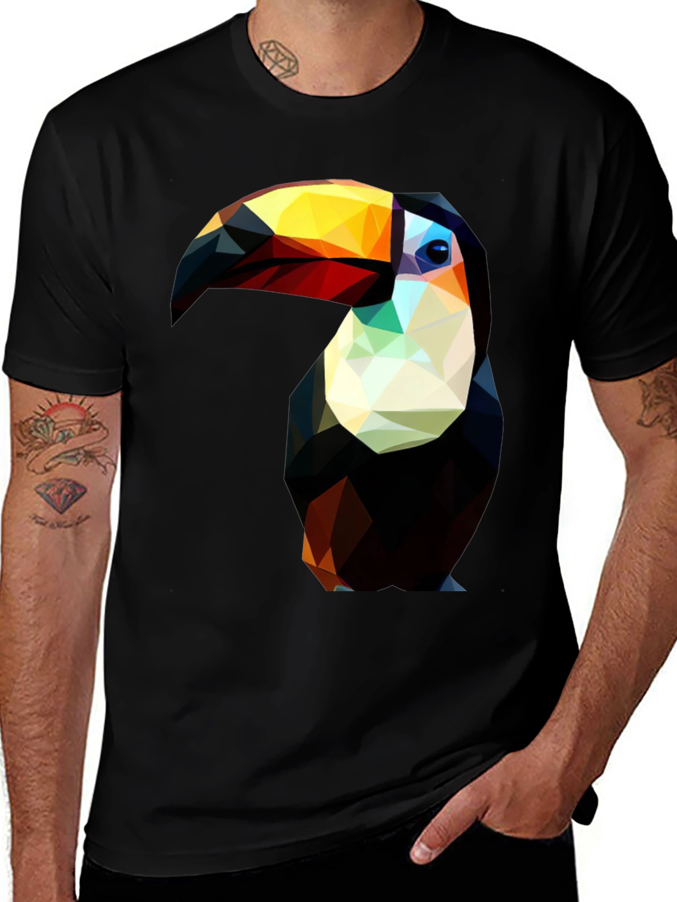 Geometric Toucan Graphic Tee - Unique Art Design
