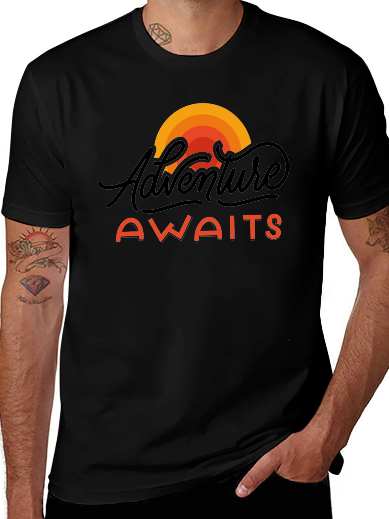 Black Adventure Awaits Graphic Tee - Black Unisex T-Shirt main image