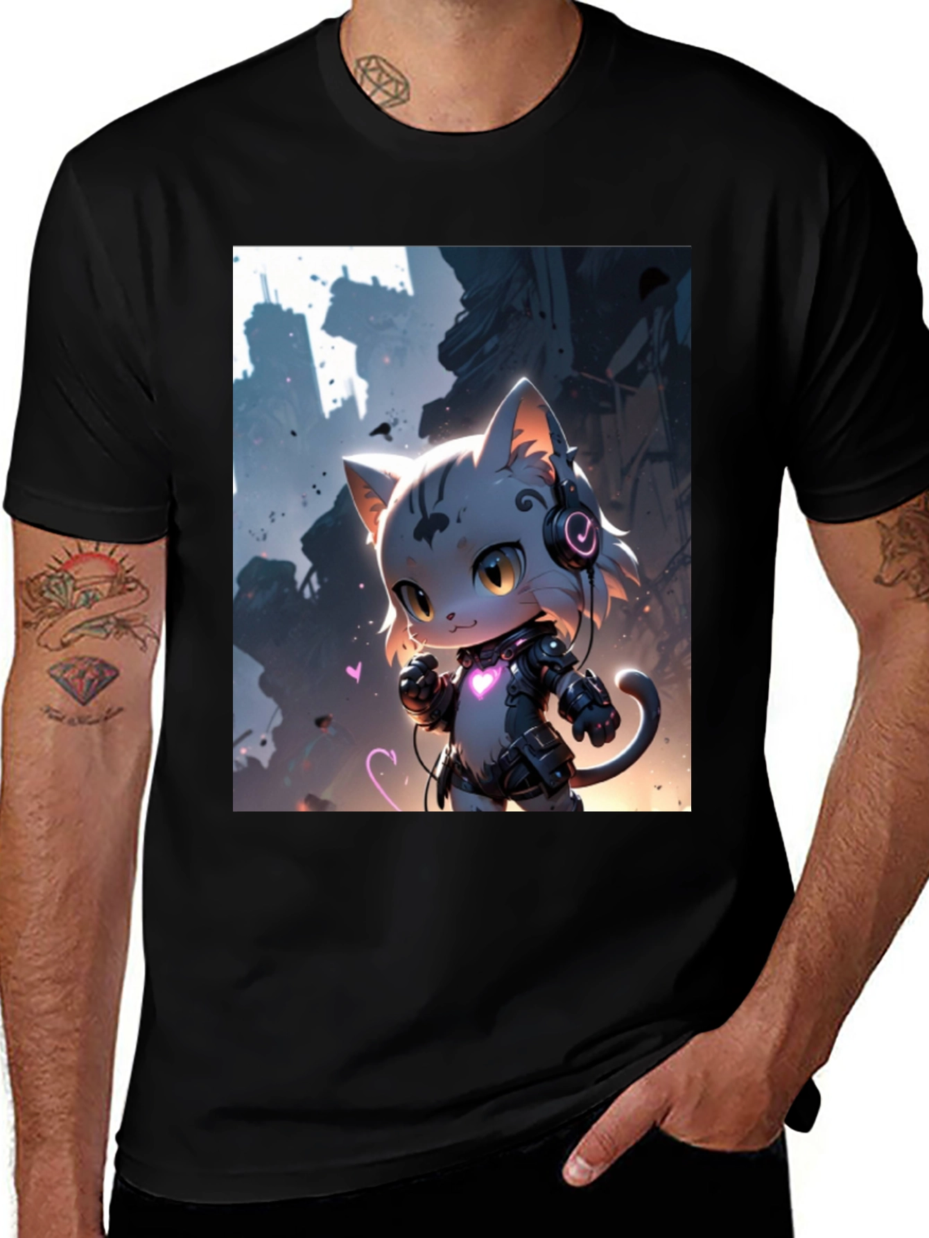 Variant 24 of Cyberpunk Cat T-Shirt - Futuristic Feline Design