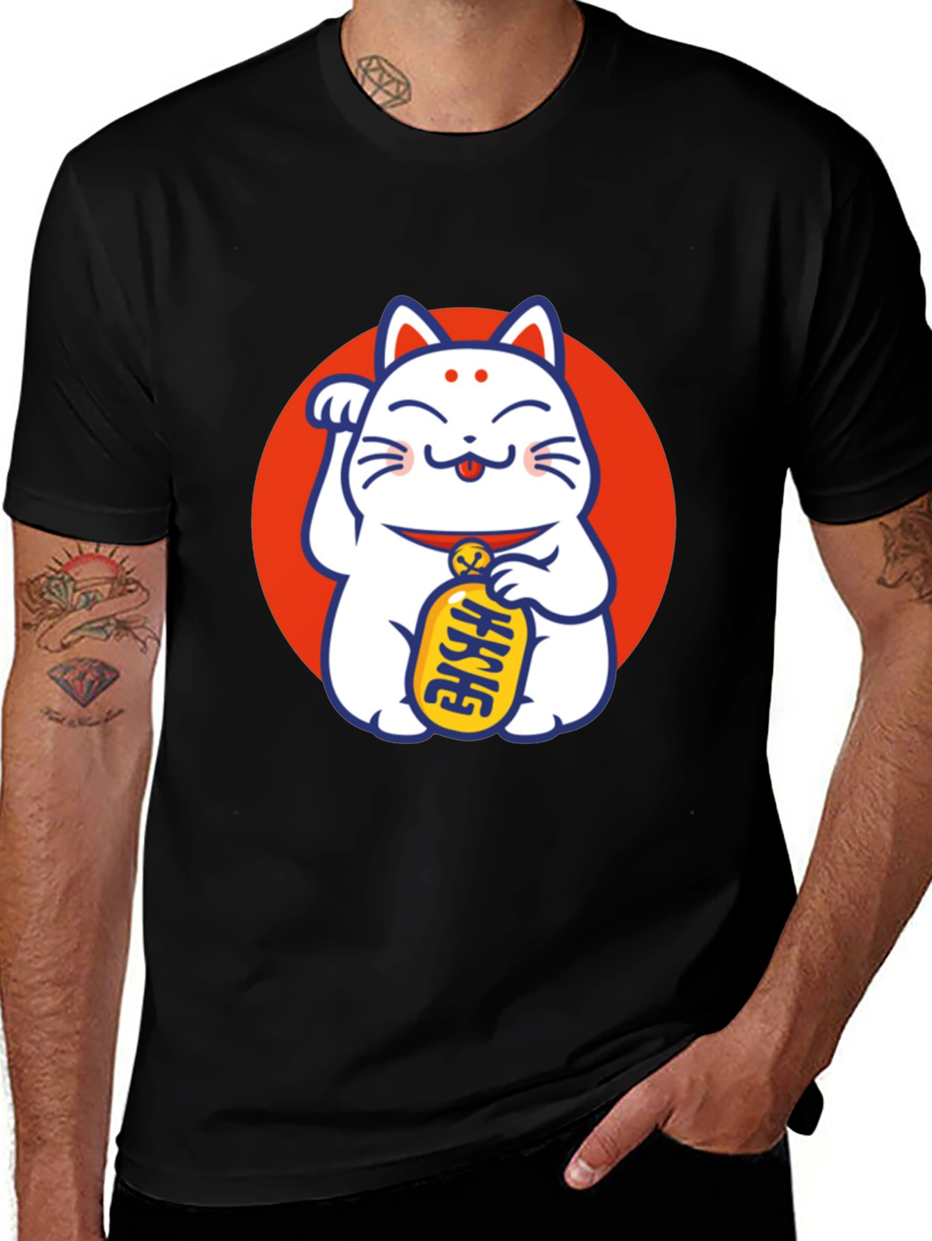 Variant 30 of Lucky Cat Graphic T-Shirt - Black