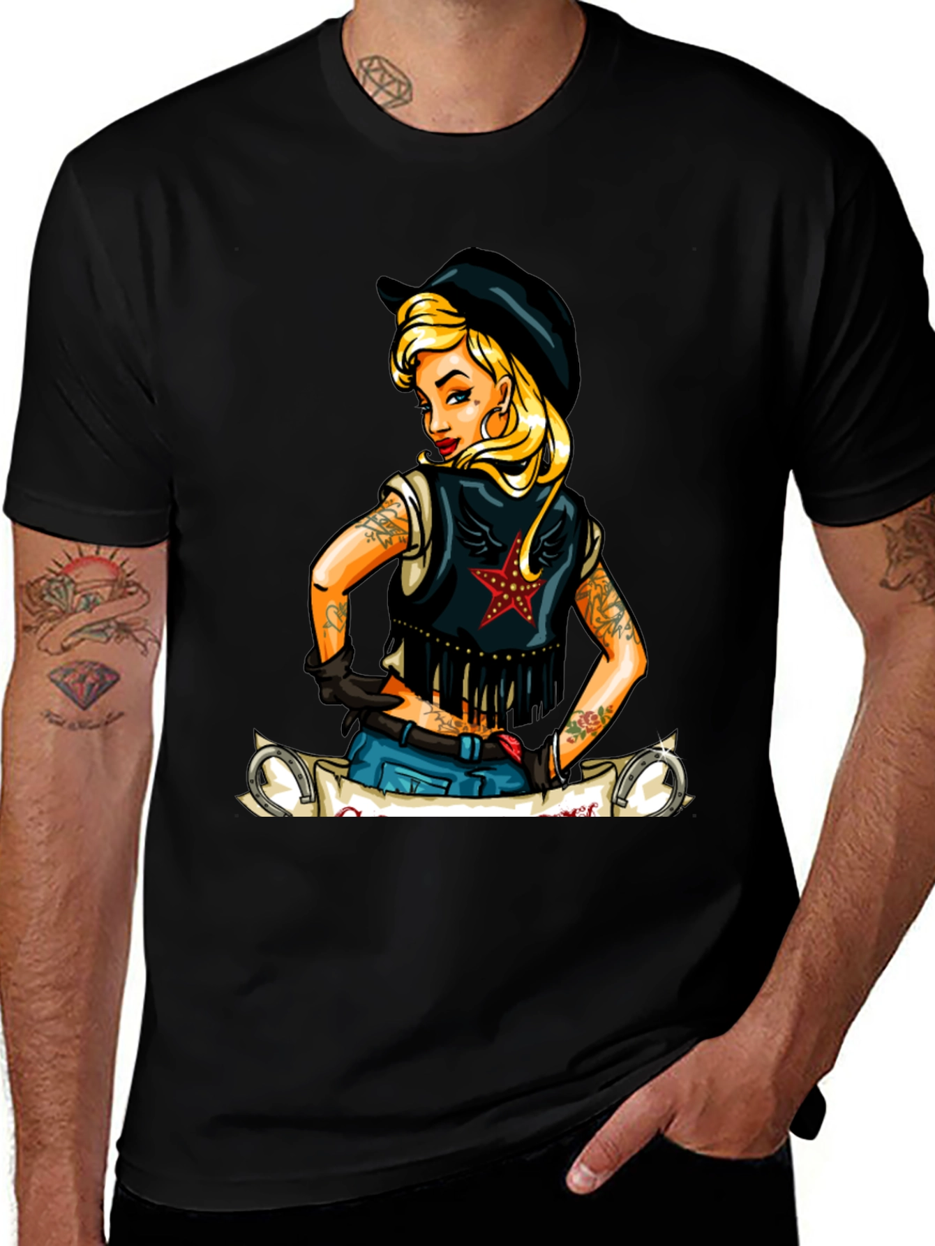 Variant 16 of Cowgirl Graphic Tee - Black Unisex T-Shirt