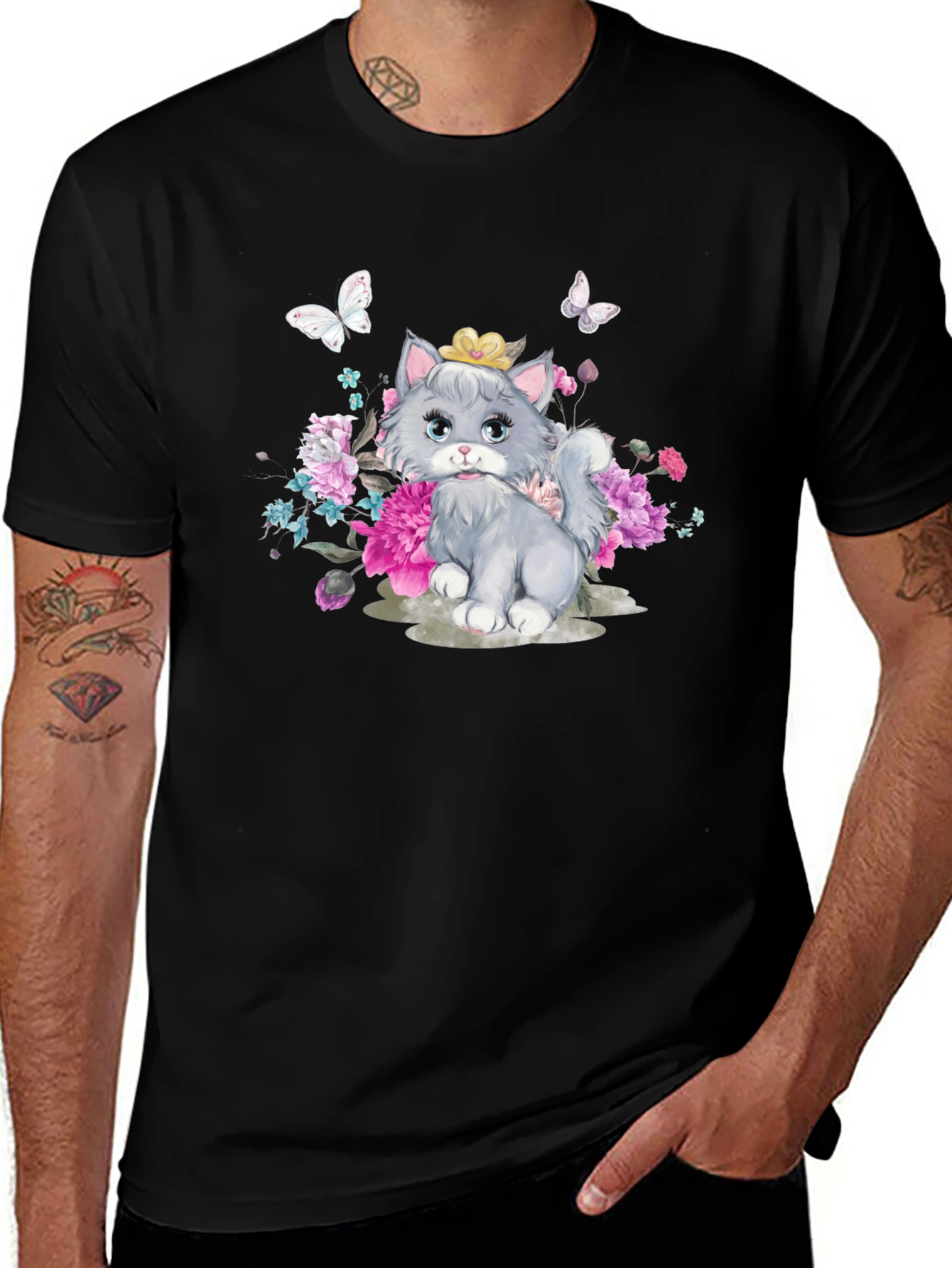 Variant 13 of Cat & Flowers Graphic Tee - Cute Women's T-Shirt