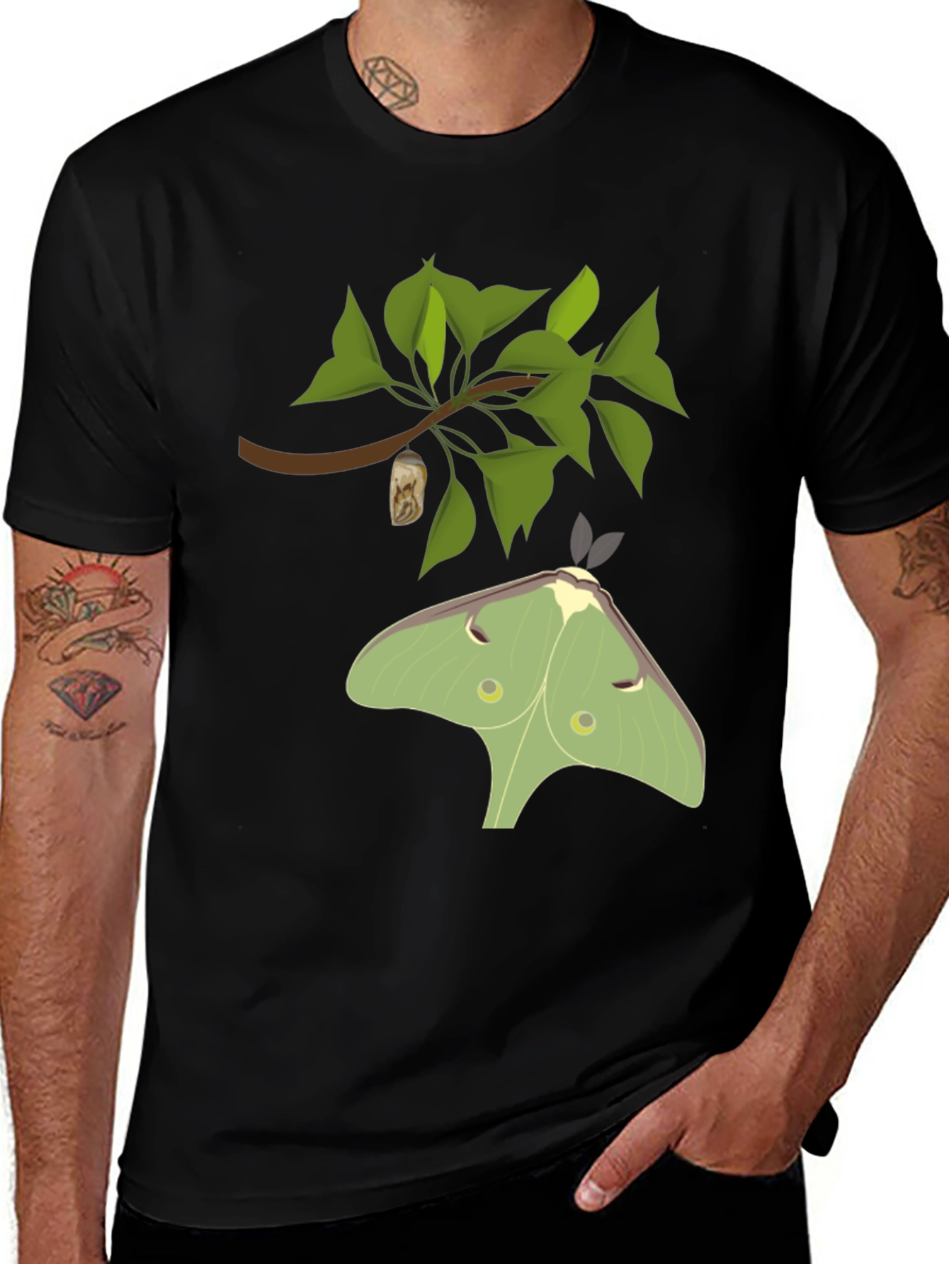 Luna Moth on Black T-Shirt