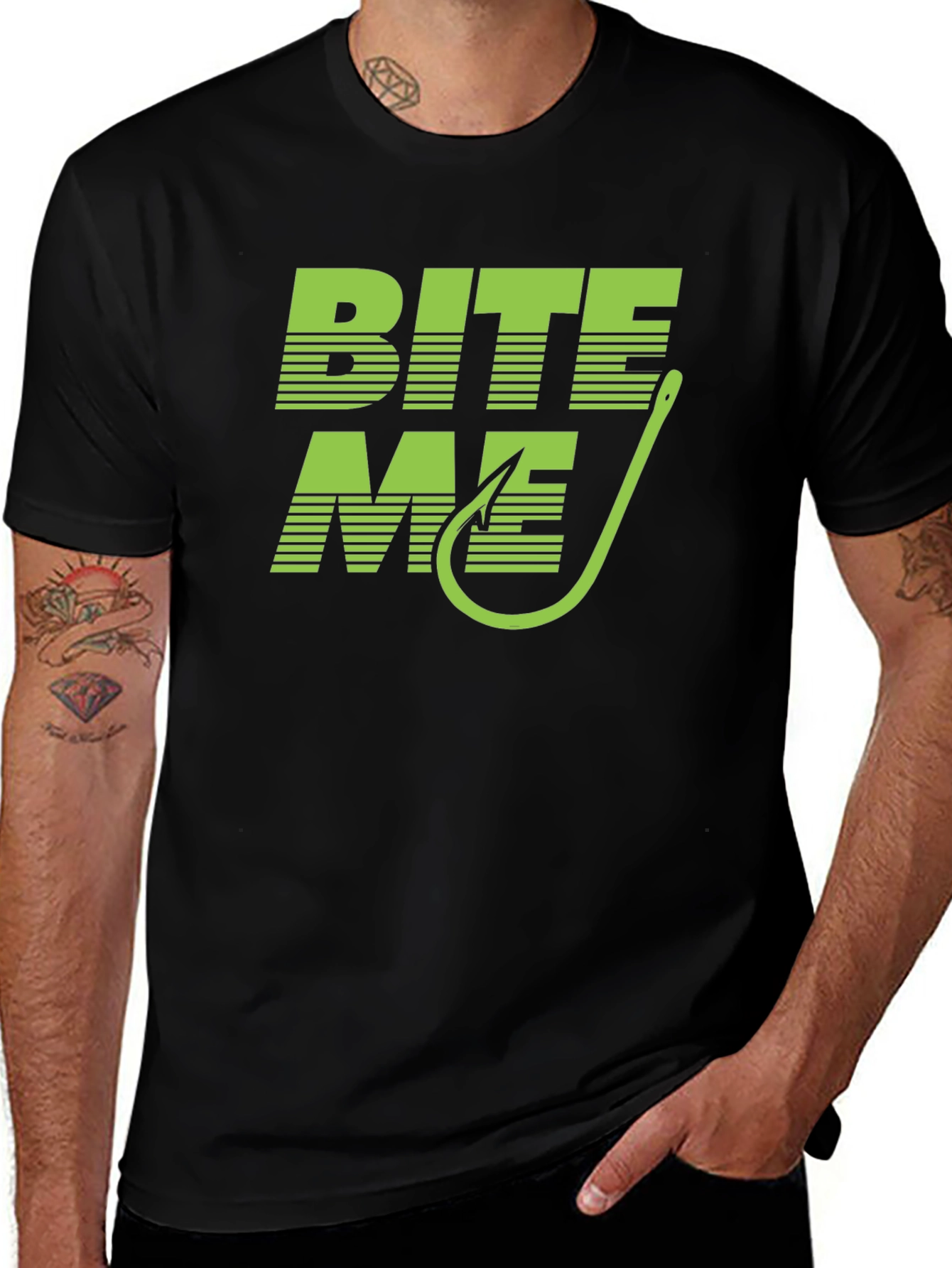 Variant 12 of Bite Me Fishing Hook Graphic Tee - Black