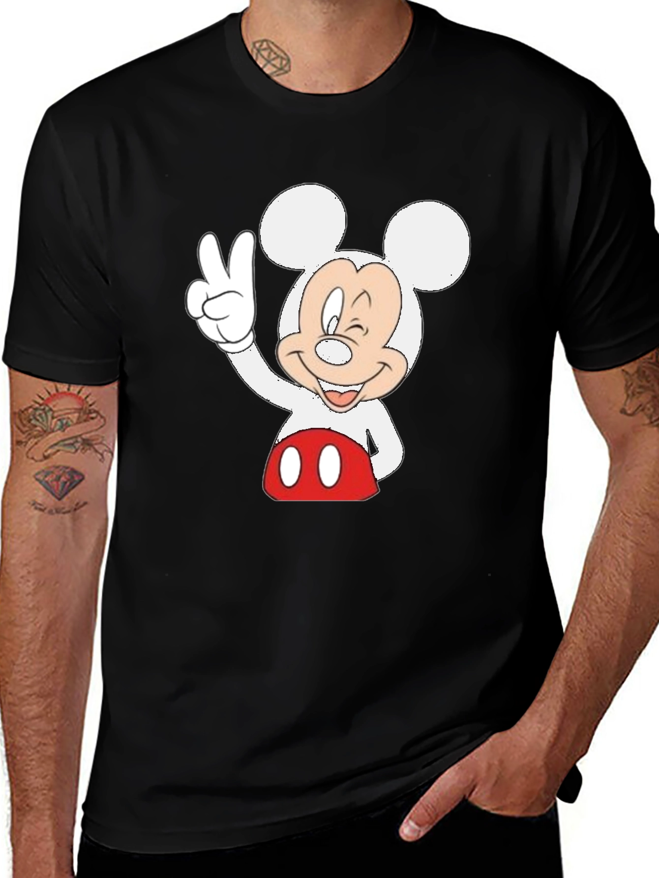 Black Mickey Mouse Peace Sign Black Graphic Tee main image