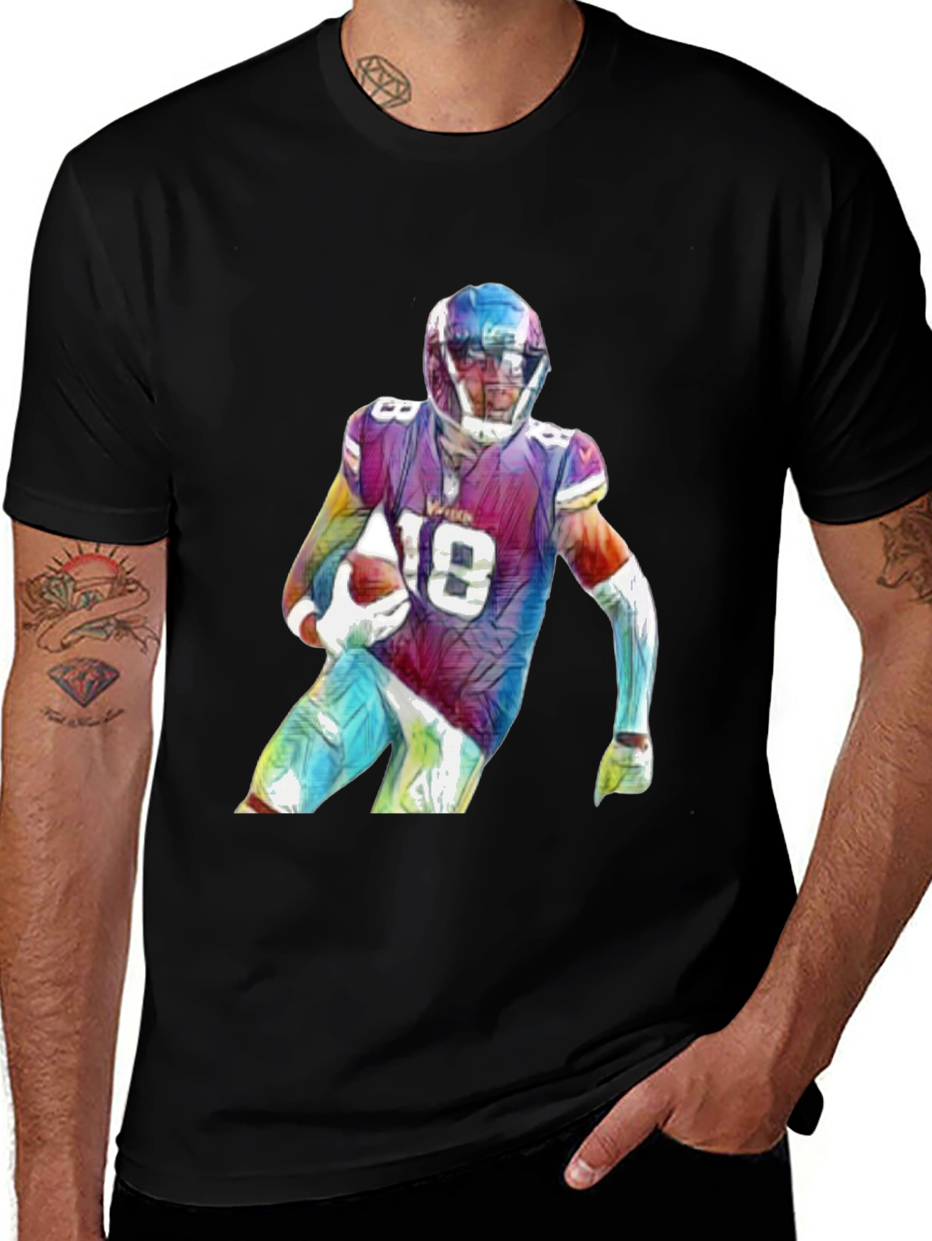Variant 8 of Football Player Graphic Black T-Shirt