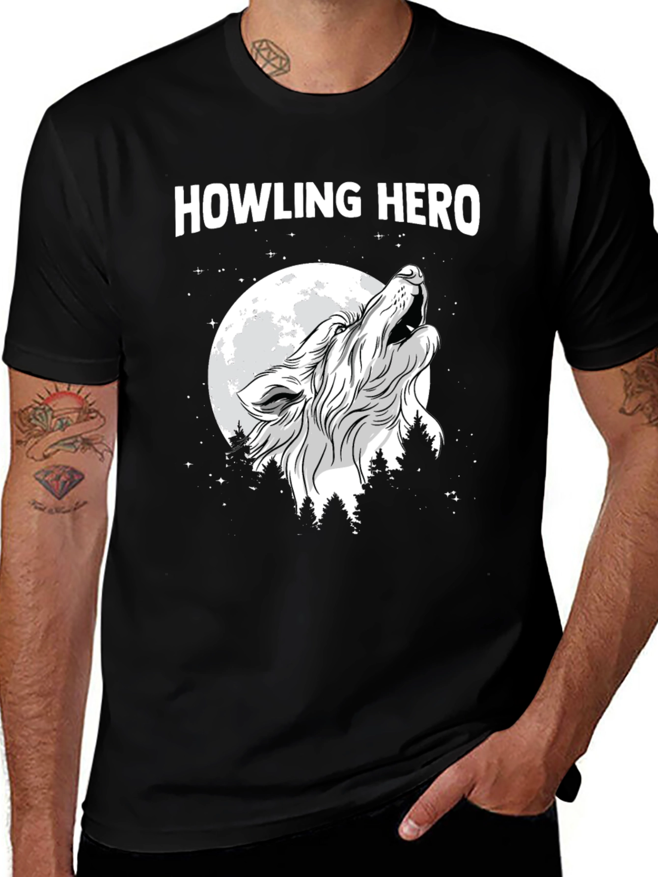 Variant 3 of Howling Hero Wolf Moon Graphic Tee - Black