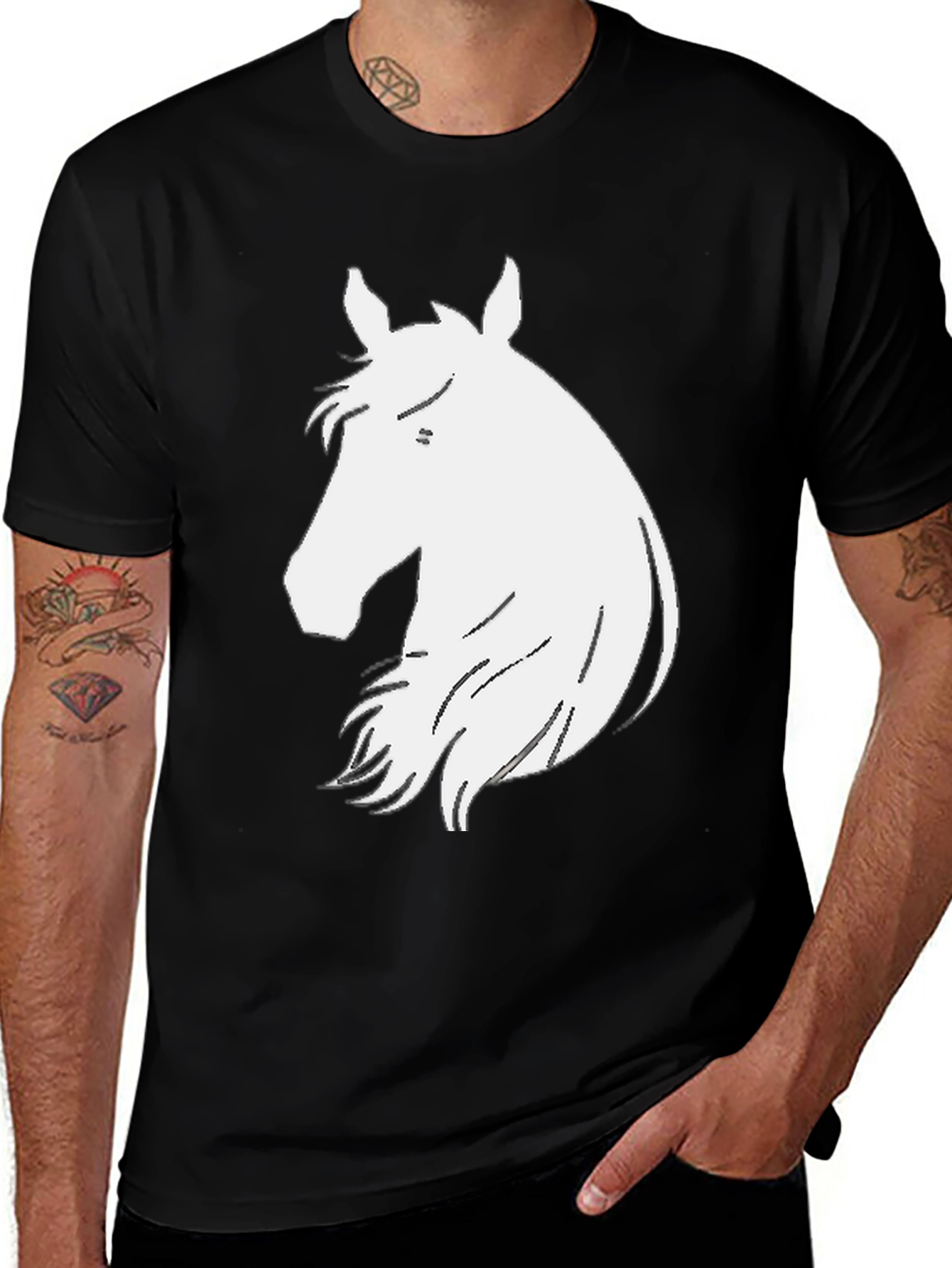 Variant 13 of Horse Silhouette Graphic T-Shirt - Black