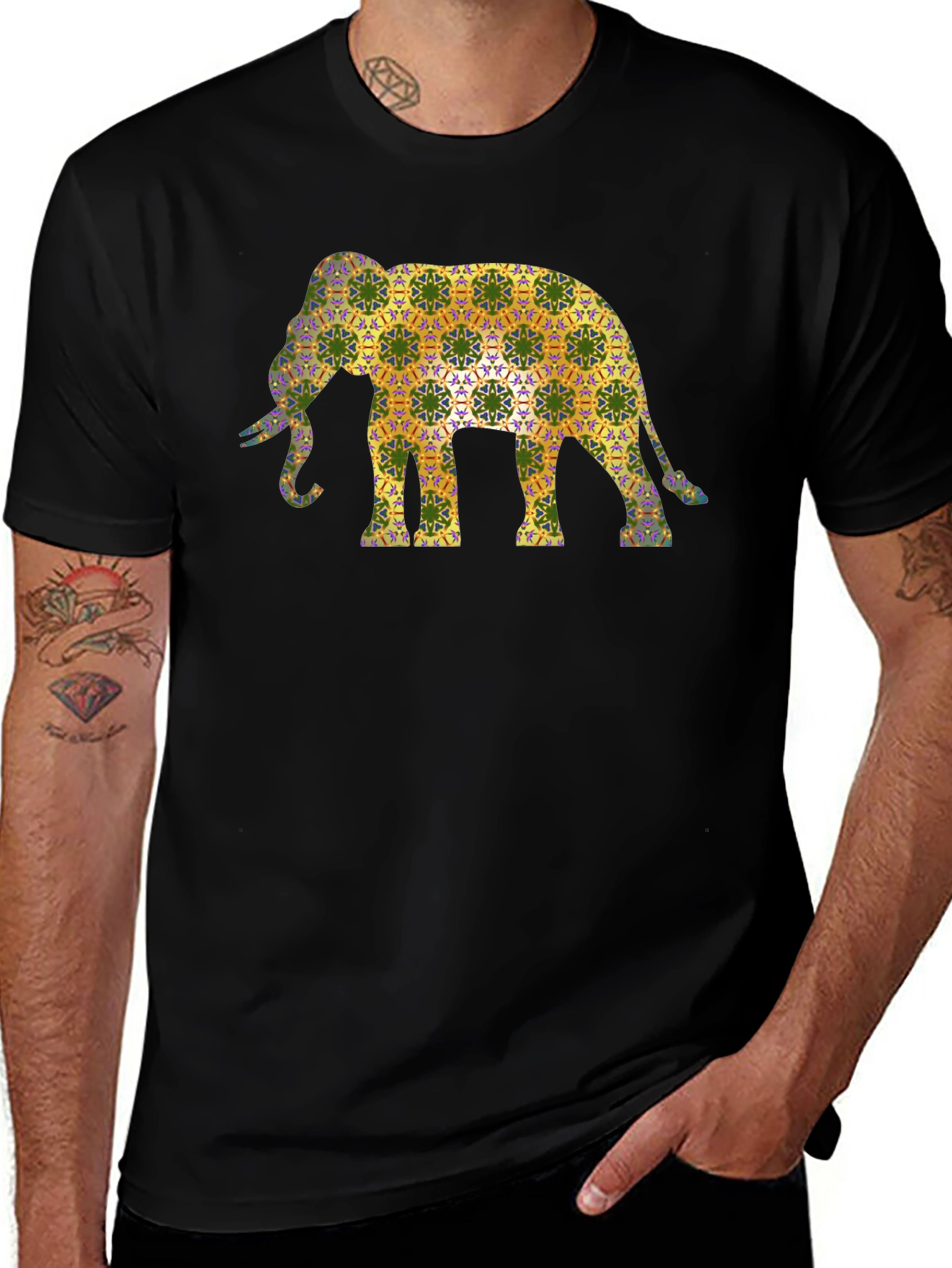 Variant 13 of Elephant Pattern T-Shirt - Black