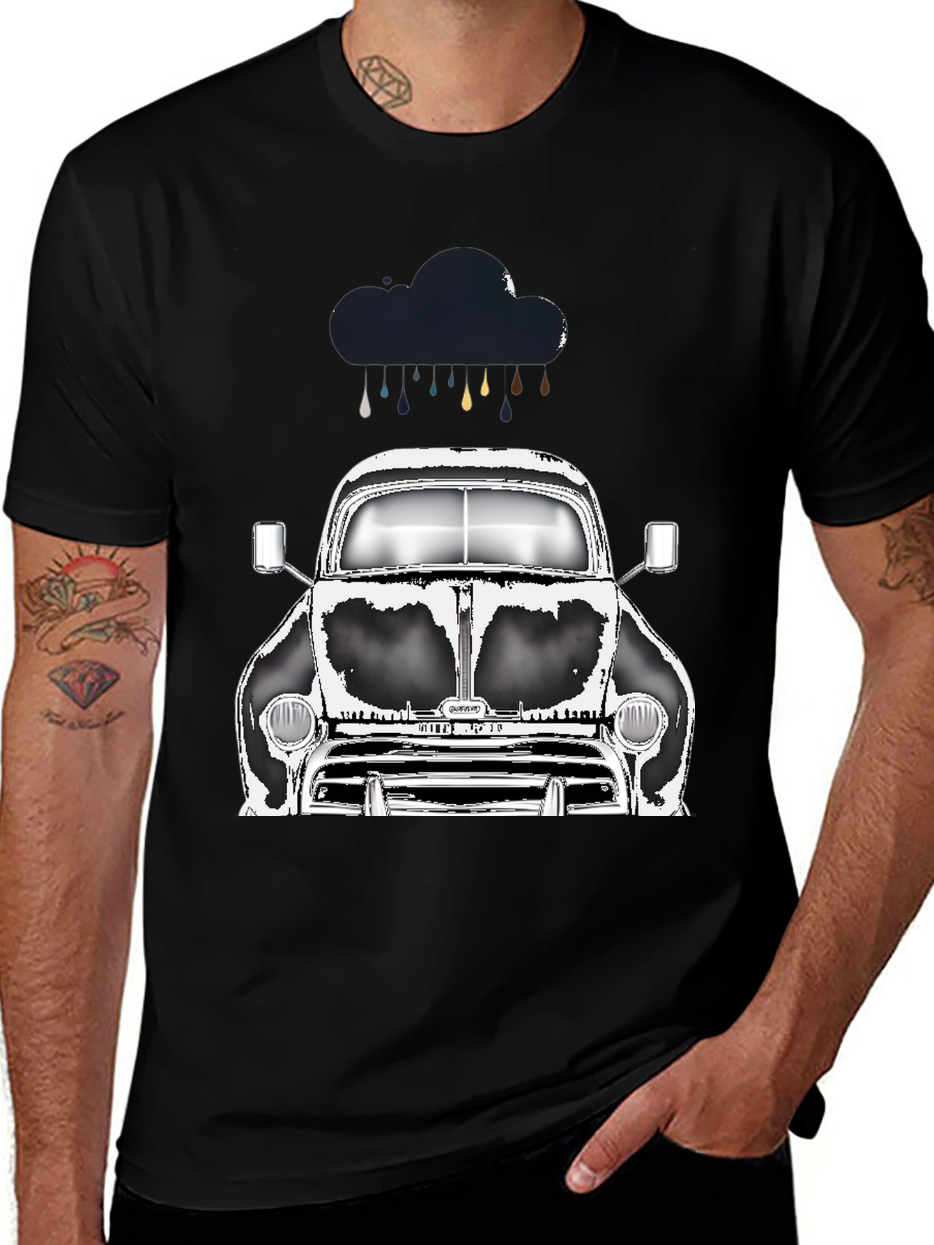 Variant 21 of Vintage Car & Rain T-Shirt - Classic Black Tee