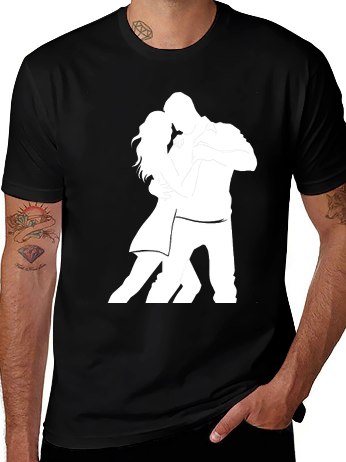 Variant 9 of Dancing Couple Graphic Tee - Black Cotton Casual Shirt