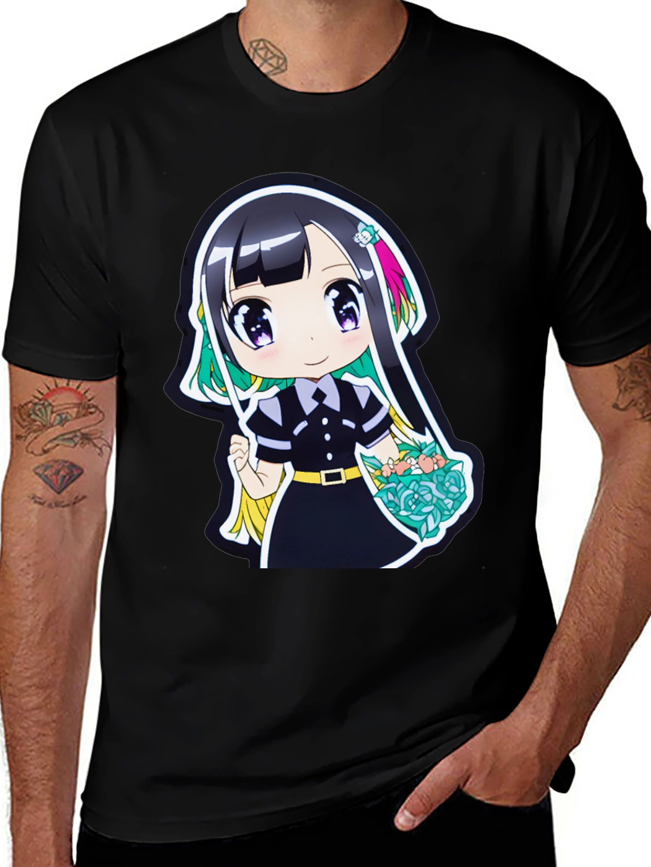 Variant 13 of Anime Girl Graphic Black T-Shirt