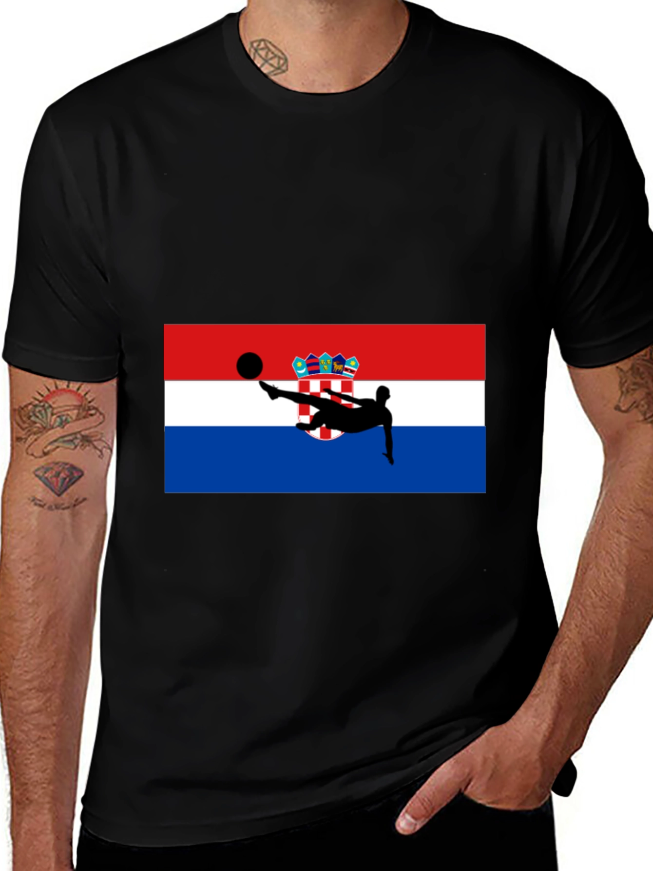 Variant 17 of Croatian Soccer Kick Black T-Shirt